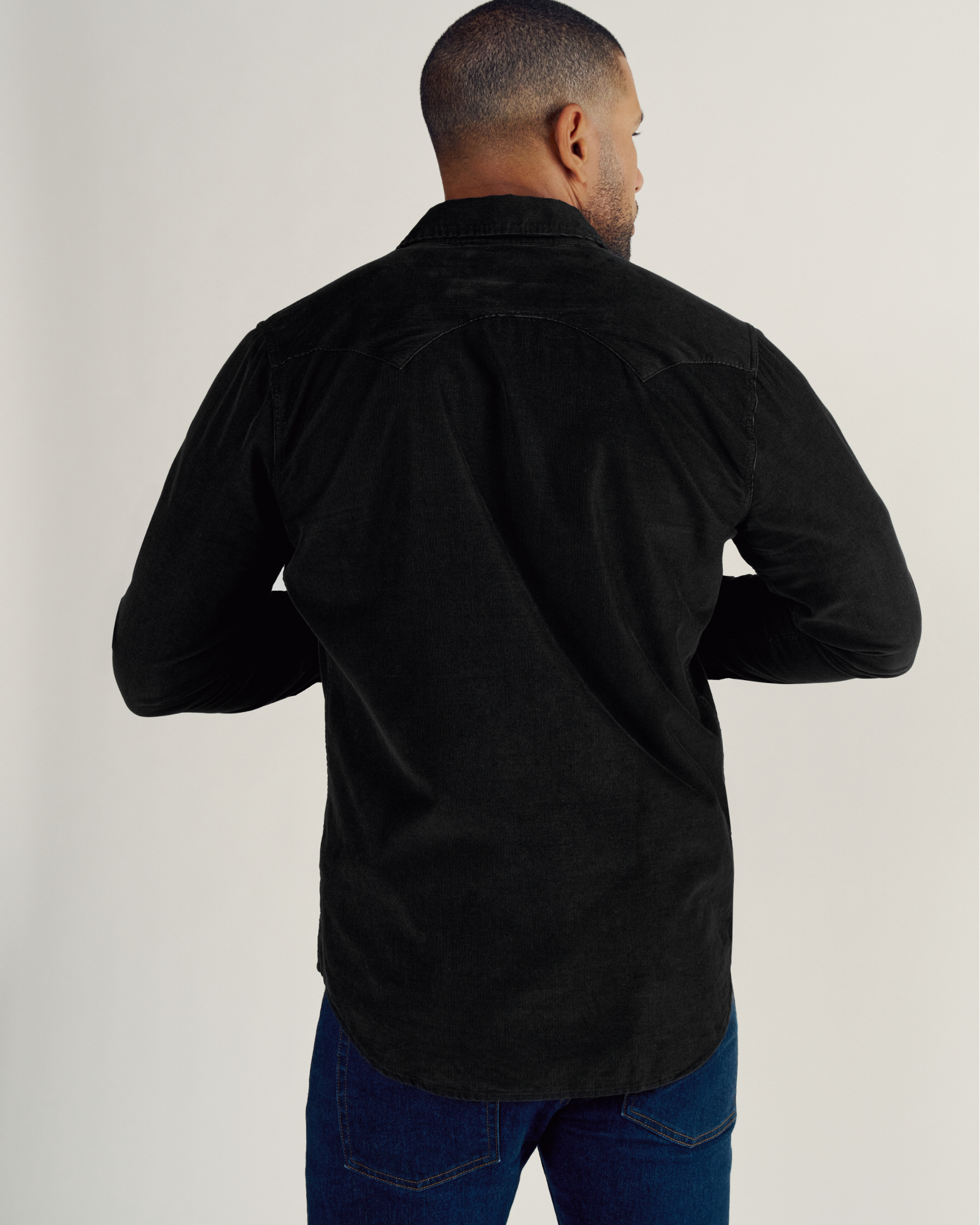 Men's Long Sleeve Texas Weight Corduroy Pearl Snap - Black Corduroy