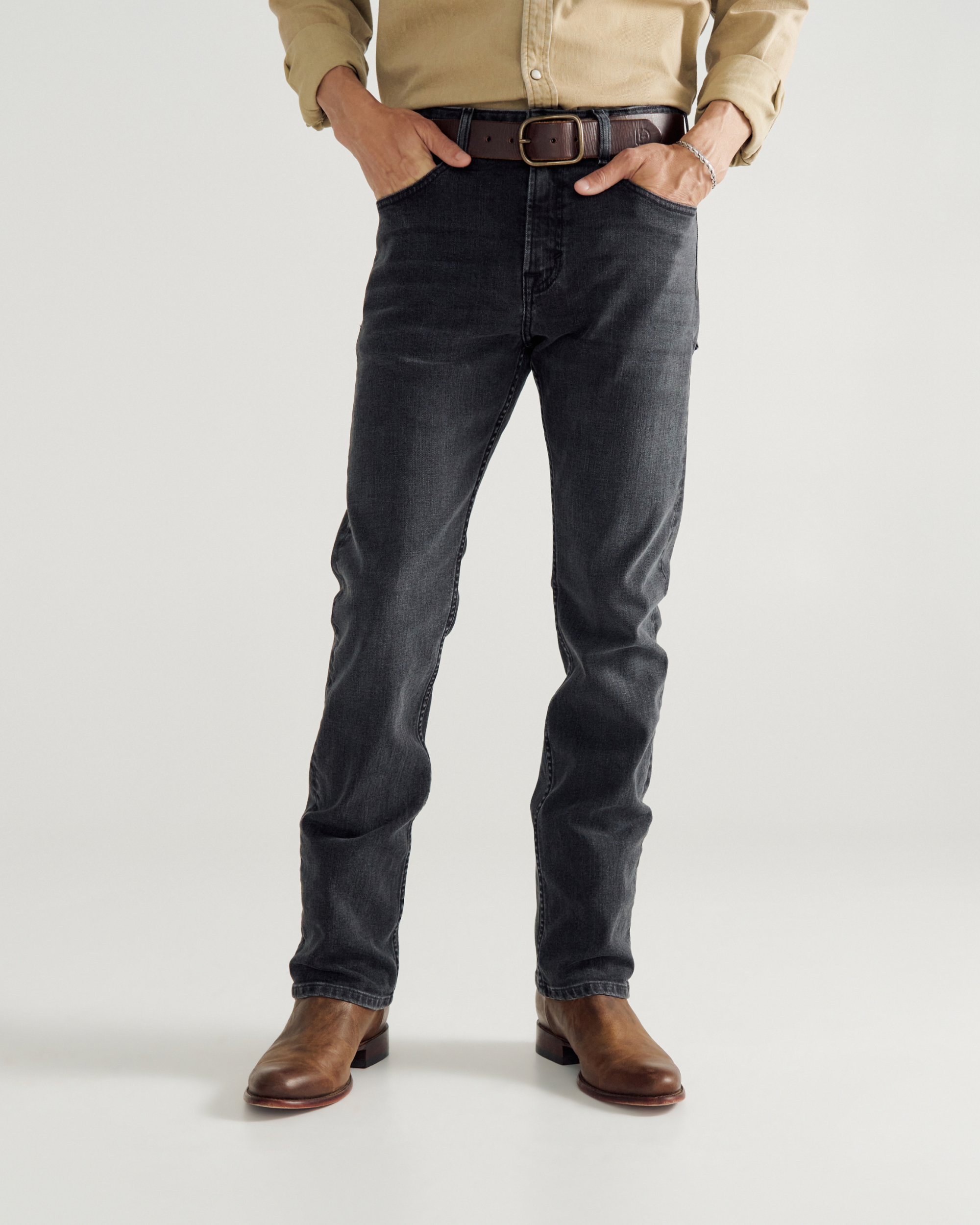 Men's Slim Straight Stretch Denim - Washed Black Stretch Denim