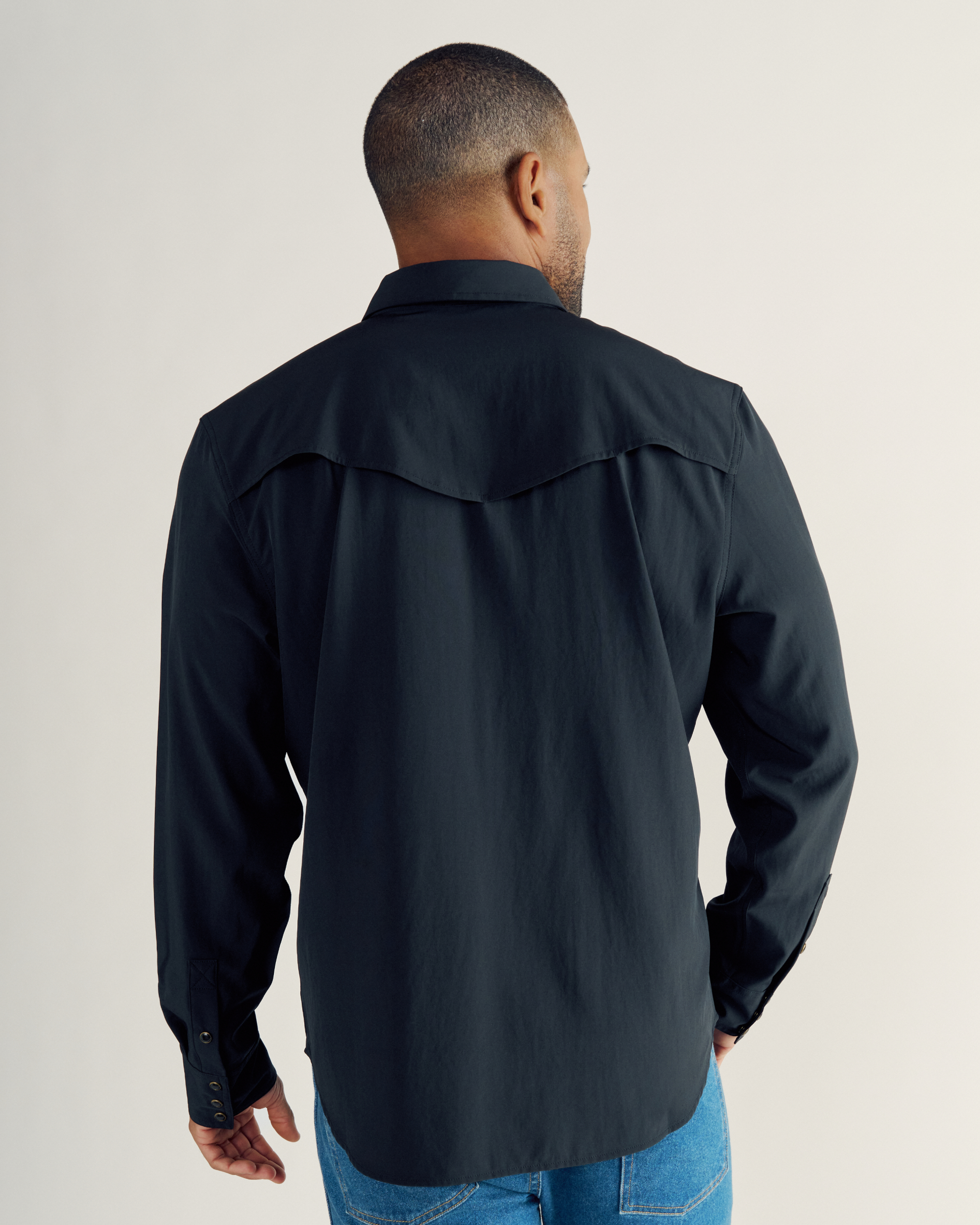 Men's Performance Long Sleeve Western Pearl Snap - Black Performance