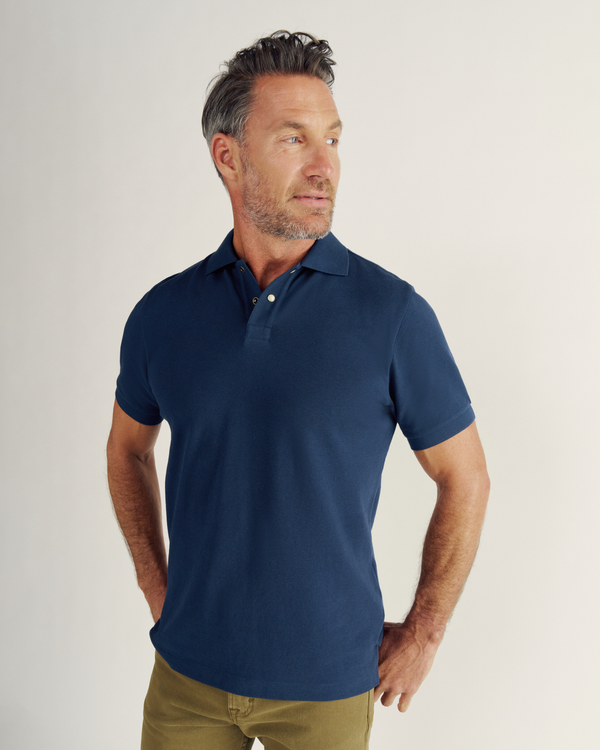 Men's Polo Short Sleeve Pearl Snap - Navy Cotton