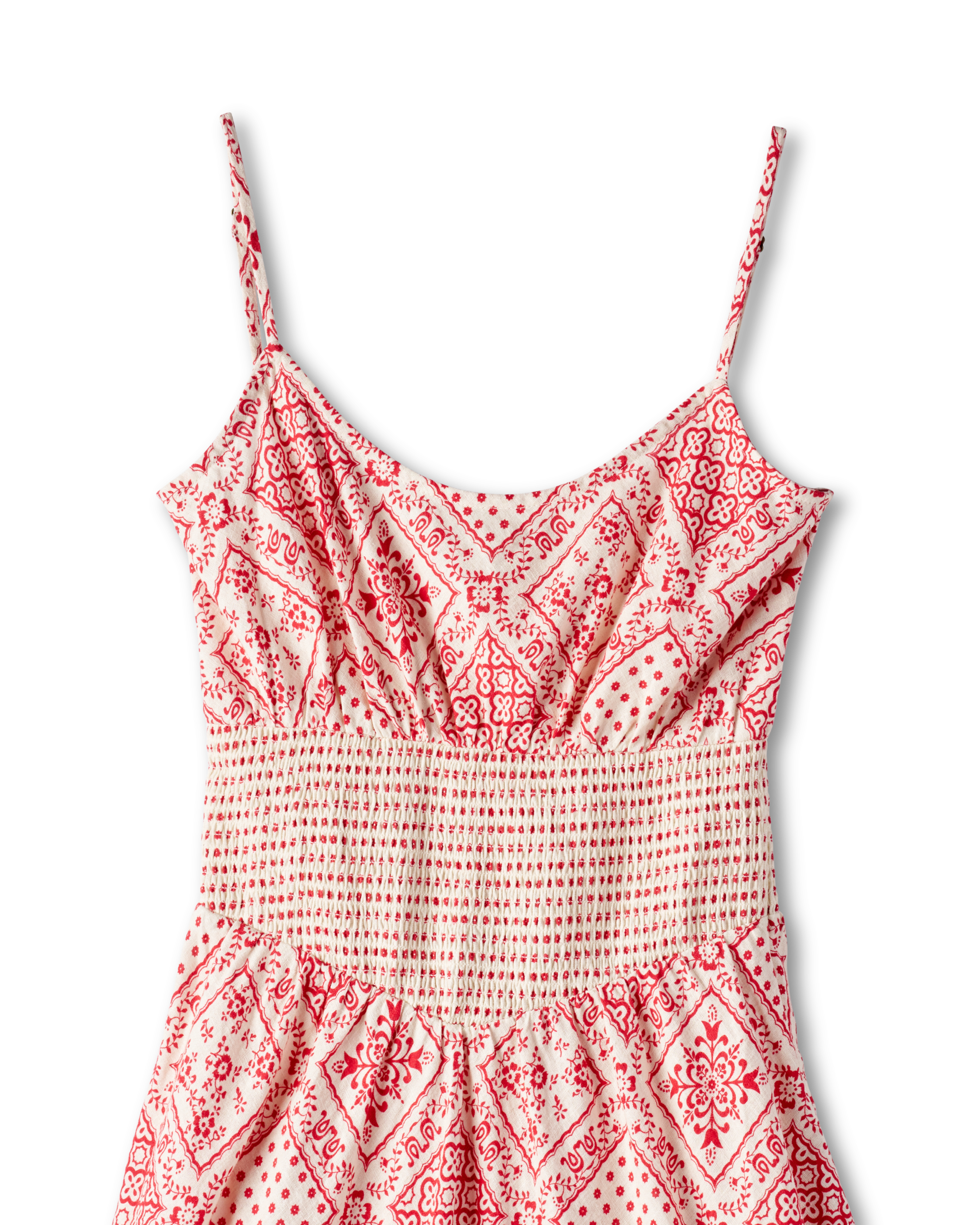 Women's Tiered Midi Dress - Red Linen Viscose