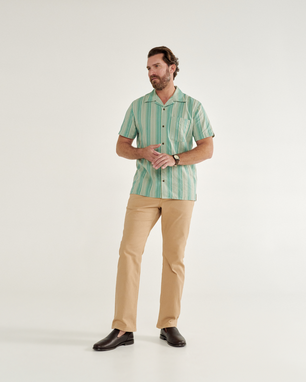Men's Dobby Camp Short Sleeve Shirt - Light Green Teal Cotton