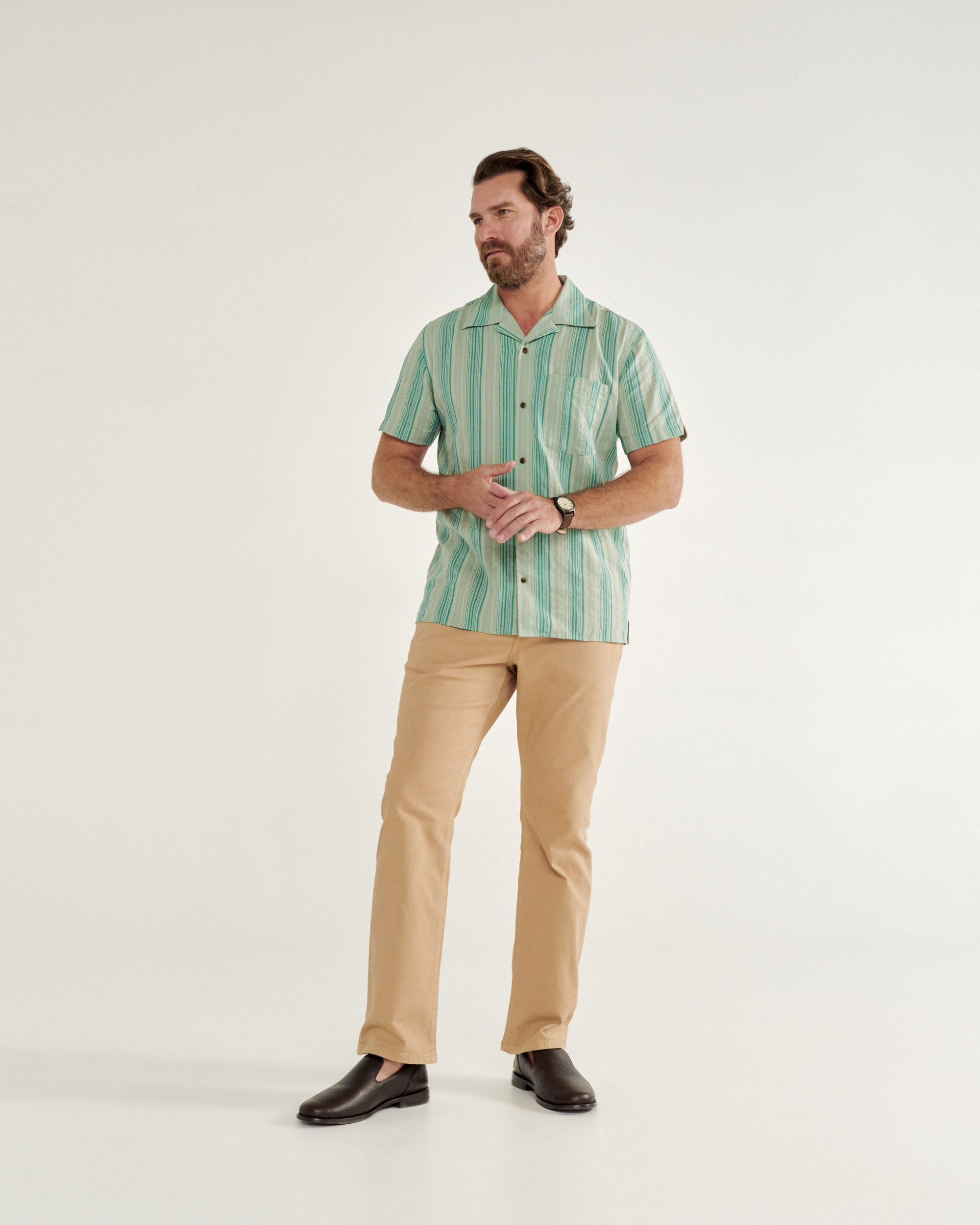 Men's Dobby Camp Short Sleeve Shirt - Light Green Teal Cotton