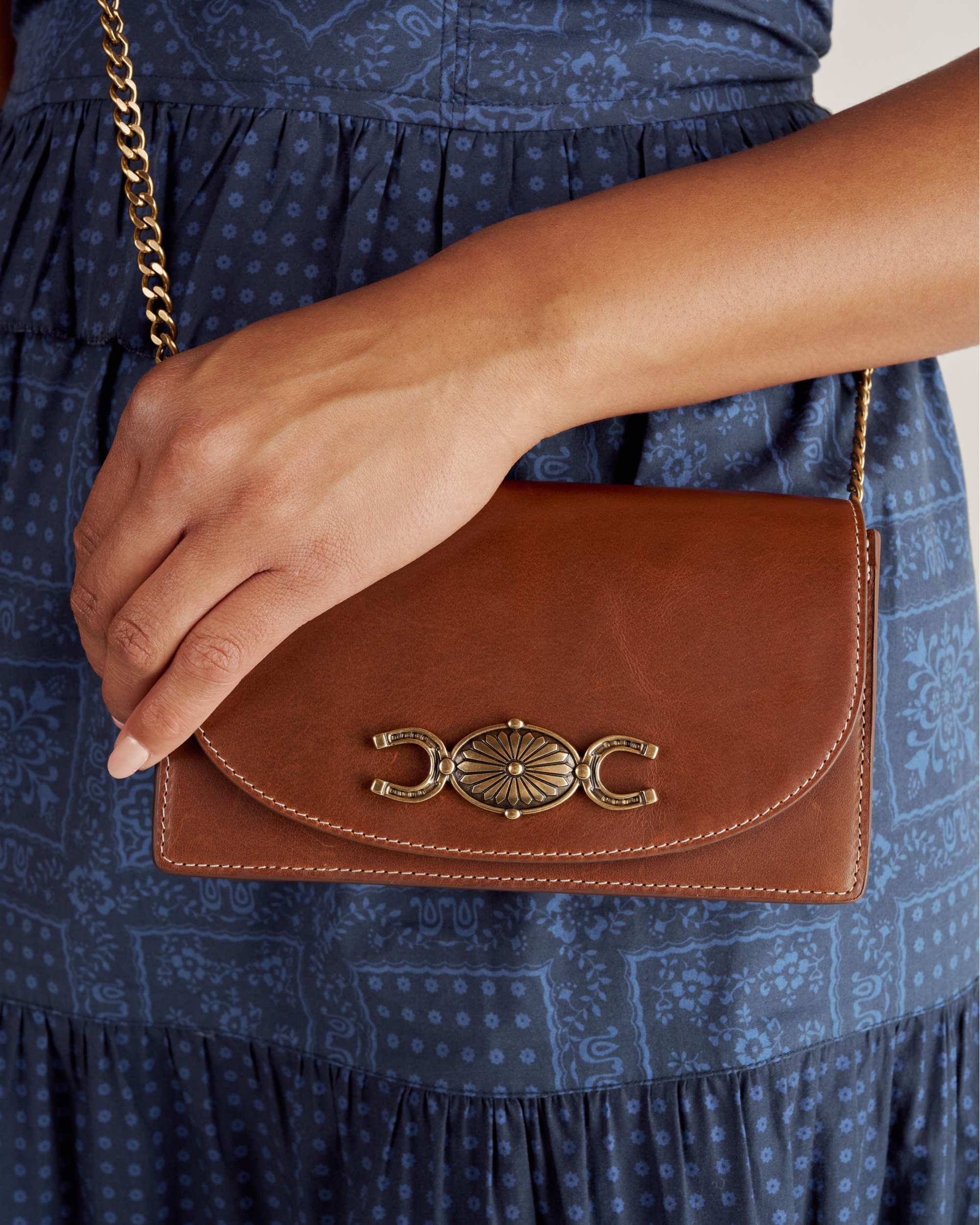 Concho Chain Crossbody - Saddle Cowhide