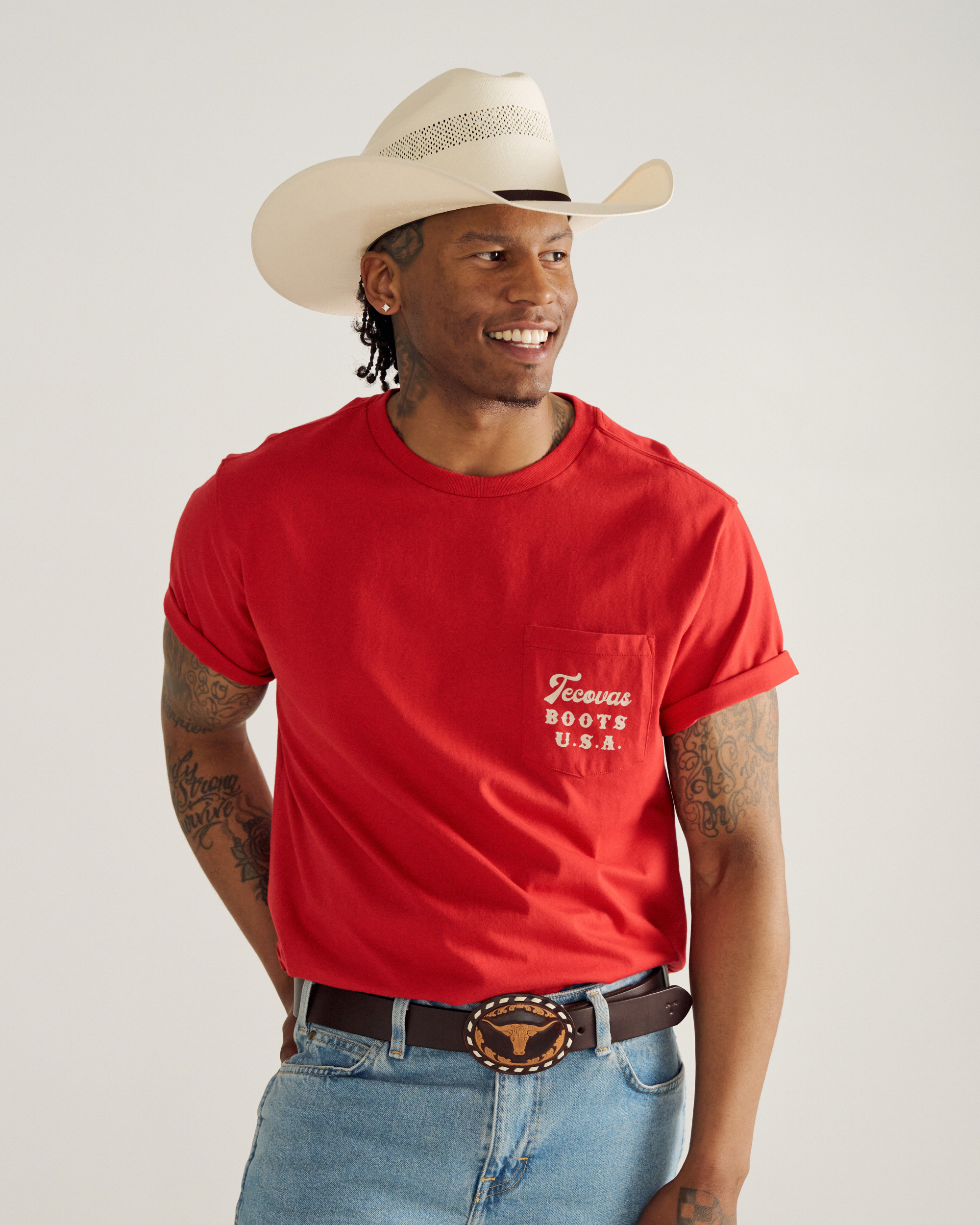 Men's USA Pocket Tee - Red White Pima Cotton
