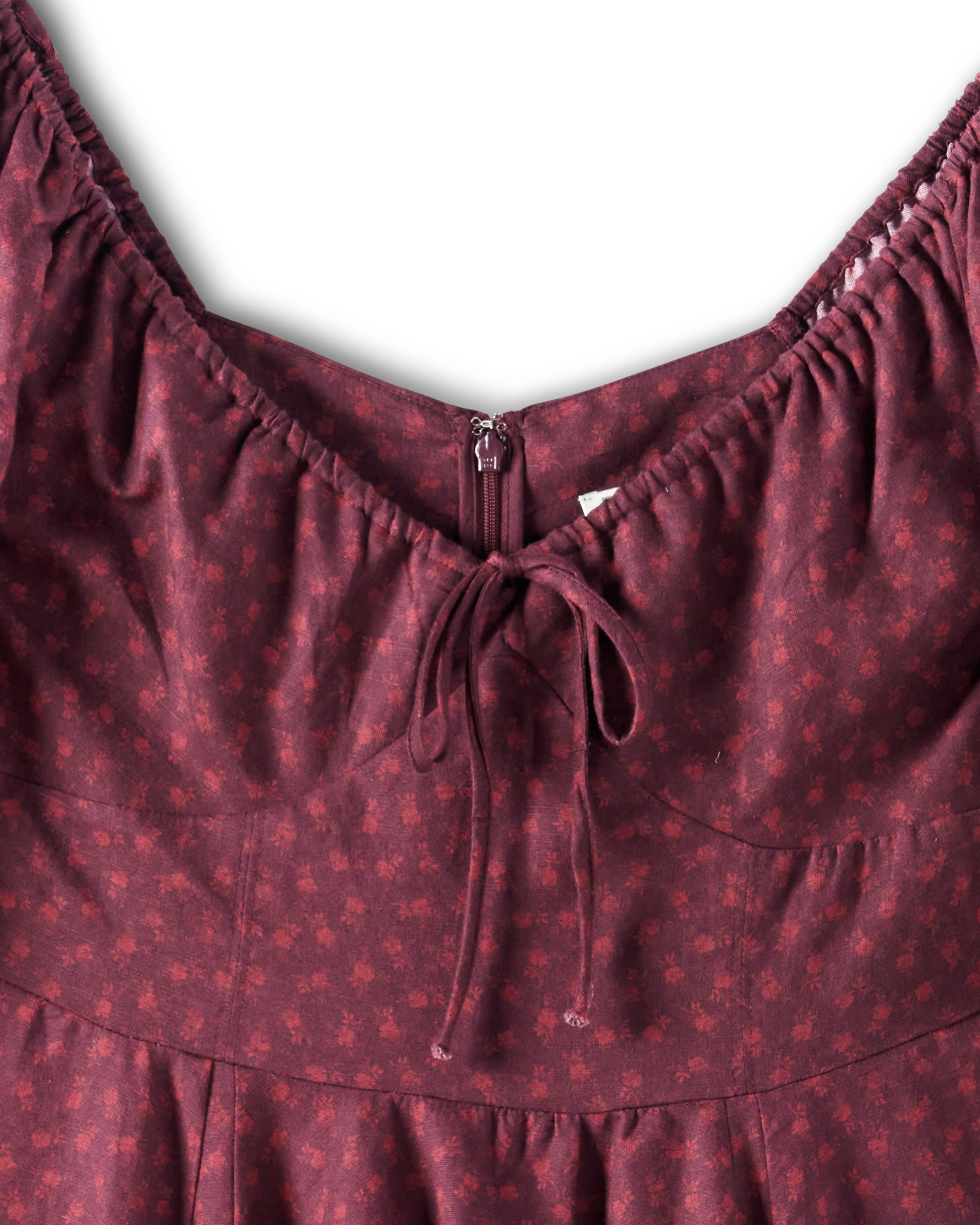 Women's Long Sleeve Mini Dress - Burgundy Floral Cotton Blend