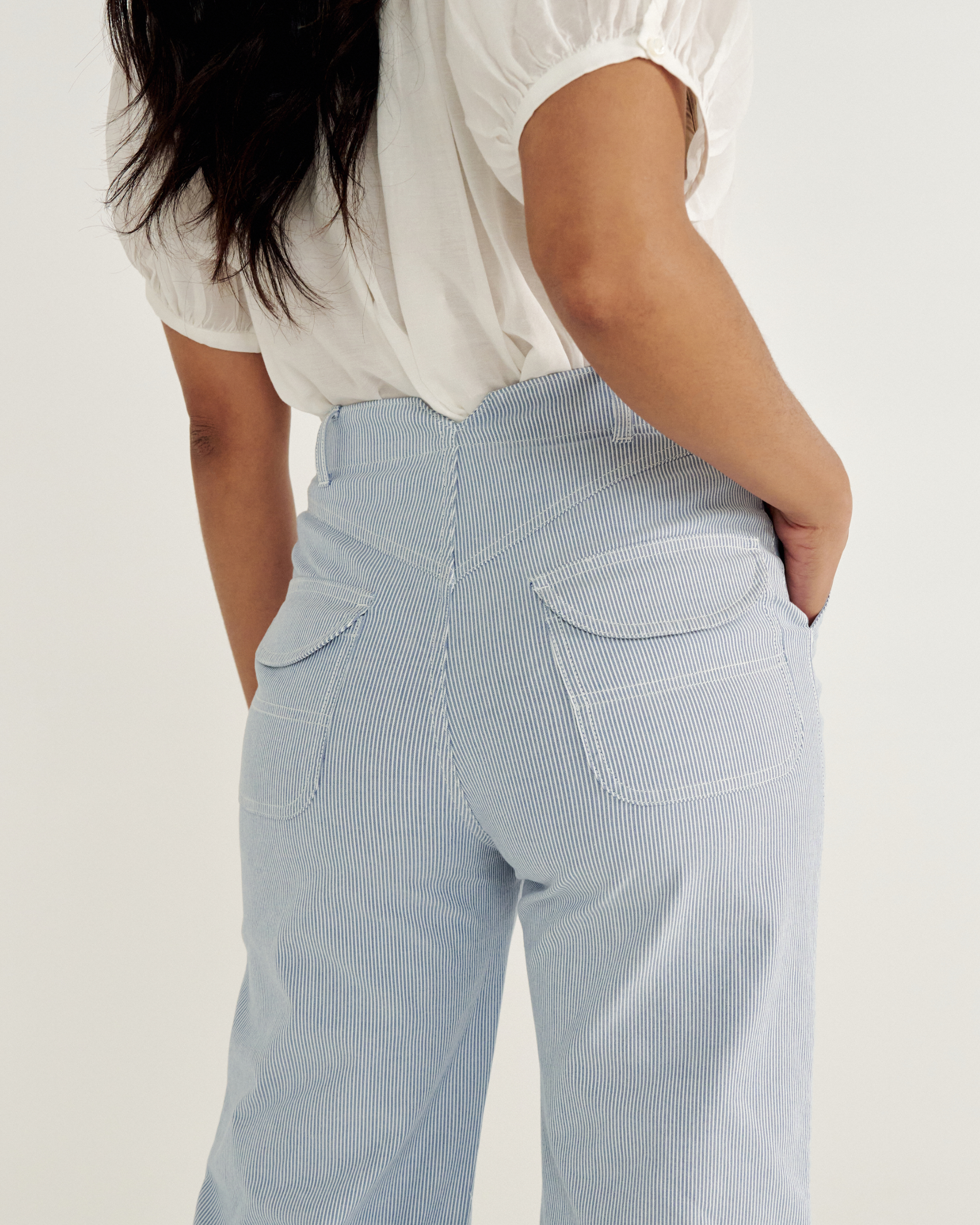 Women's Carpenter Pant - Blue White Cotton