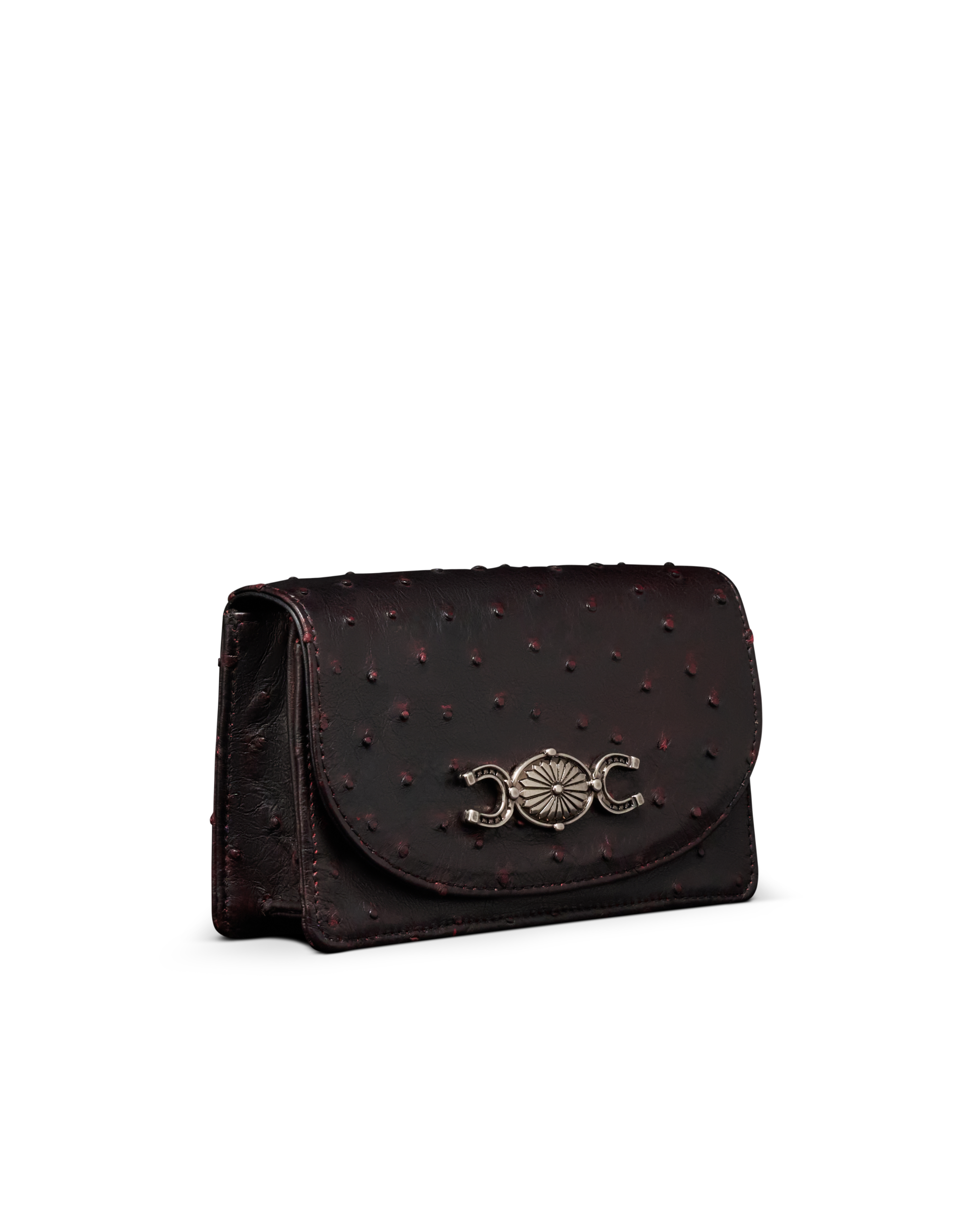 Concho Chain Crossbody - Black Cherry Ostrich