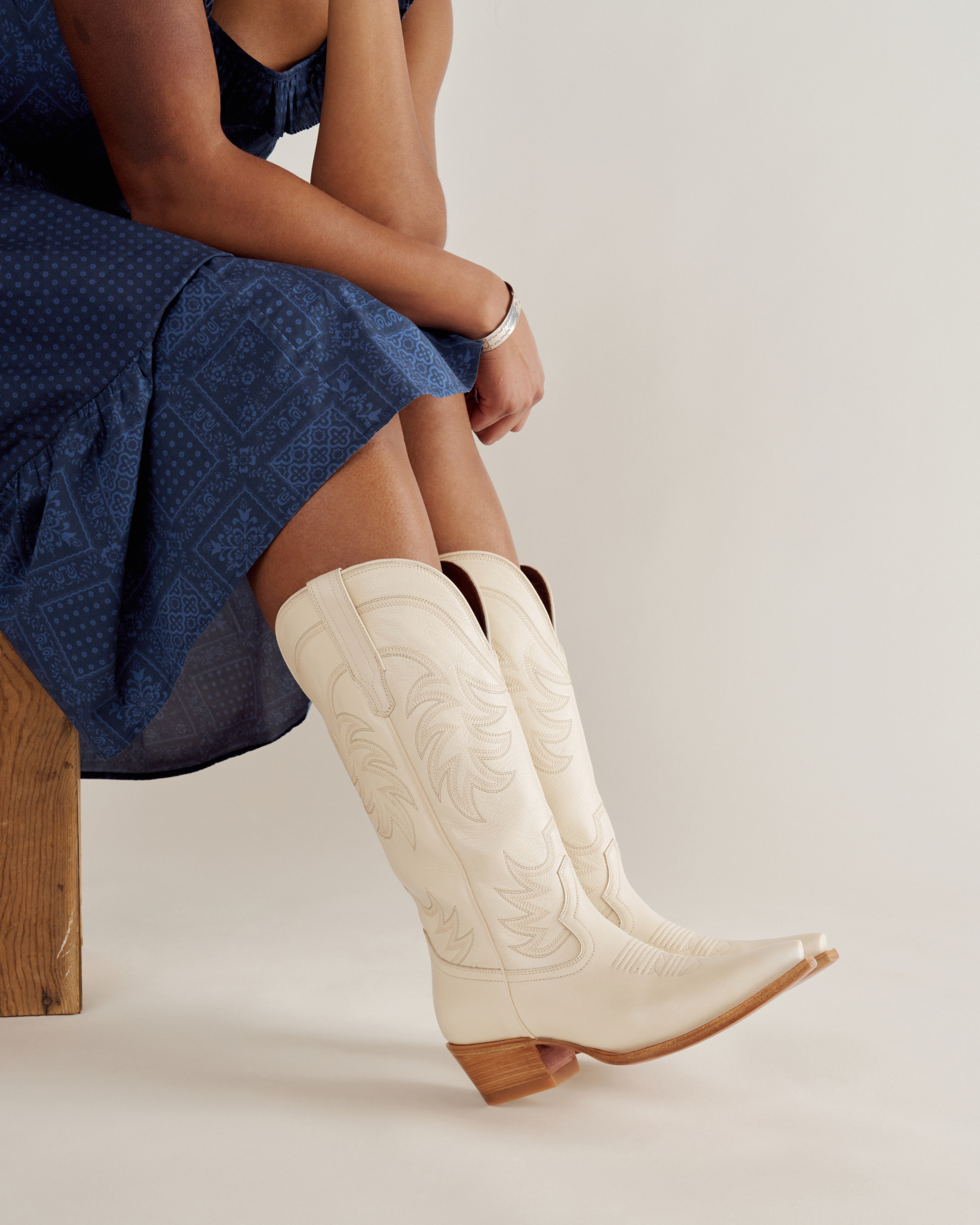 The Annie Wide Calf - Bone Cowhide
