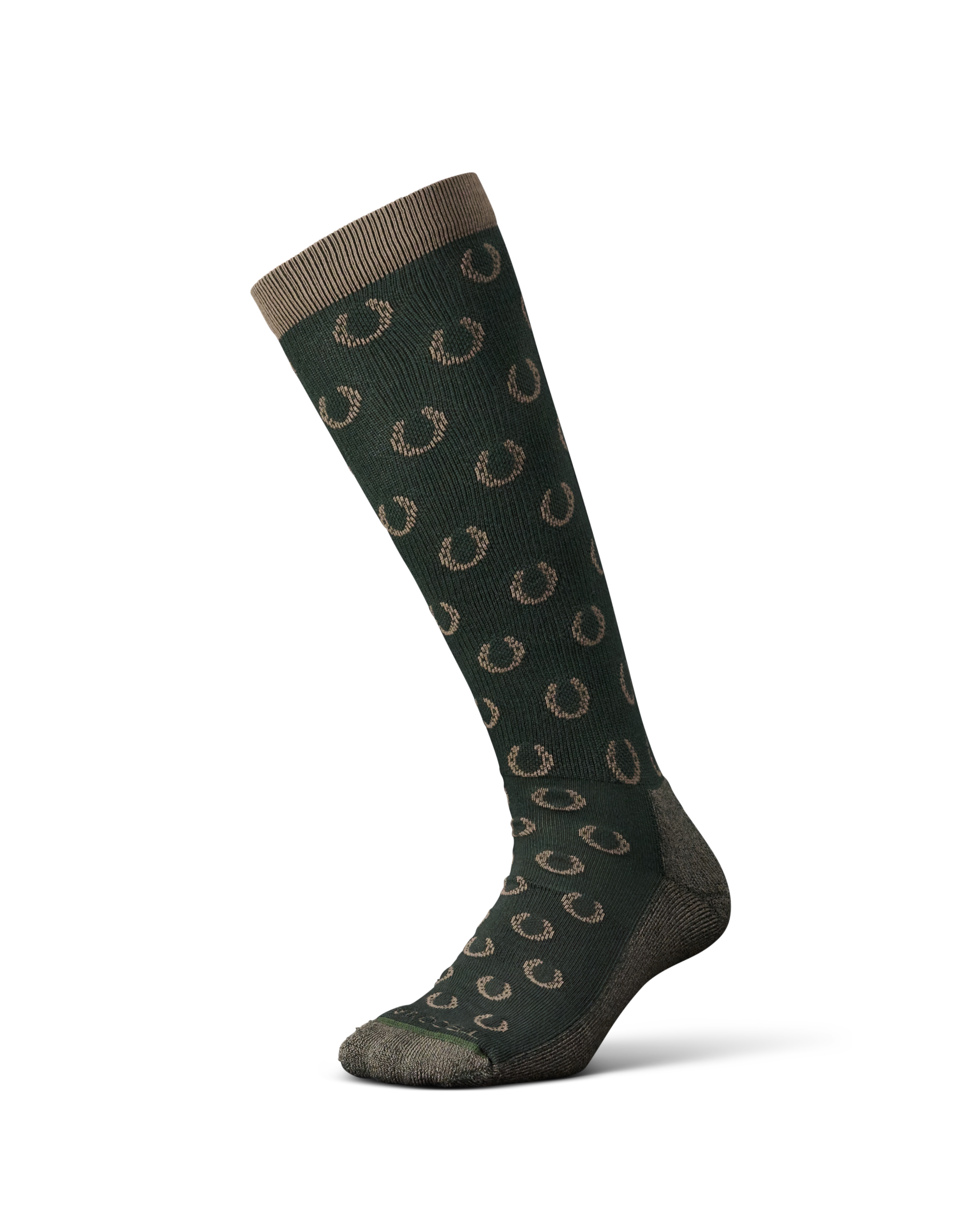 Over-the-Calf Plaid & Horseshoe Socks (3-Pack) - Green Khaki Dark Brown Polyester Spandex