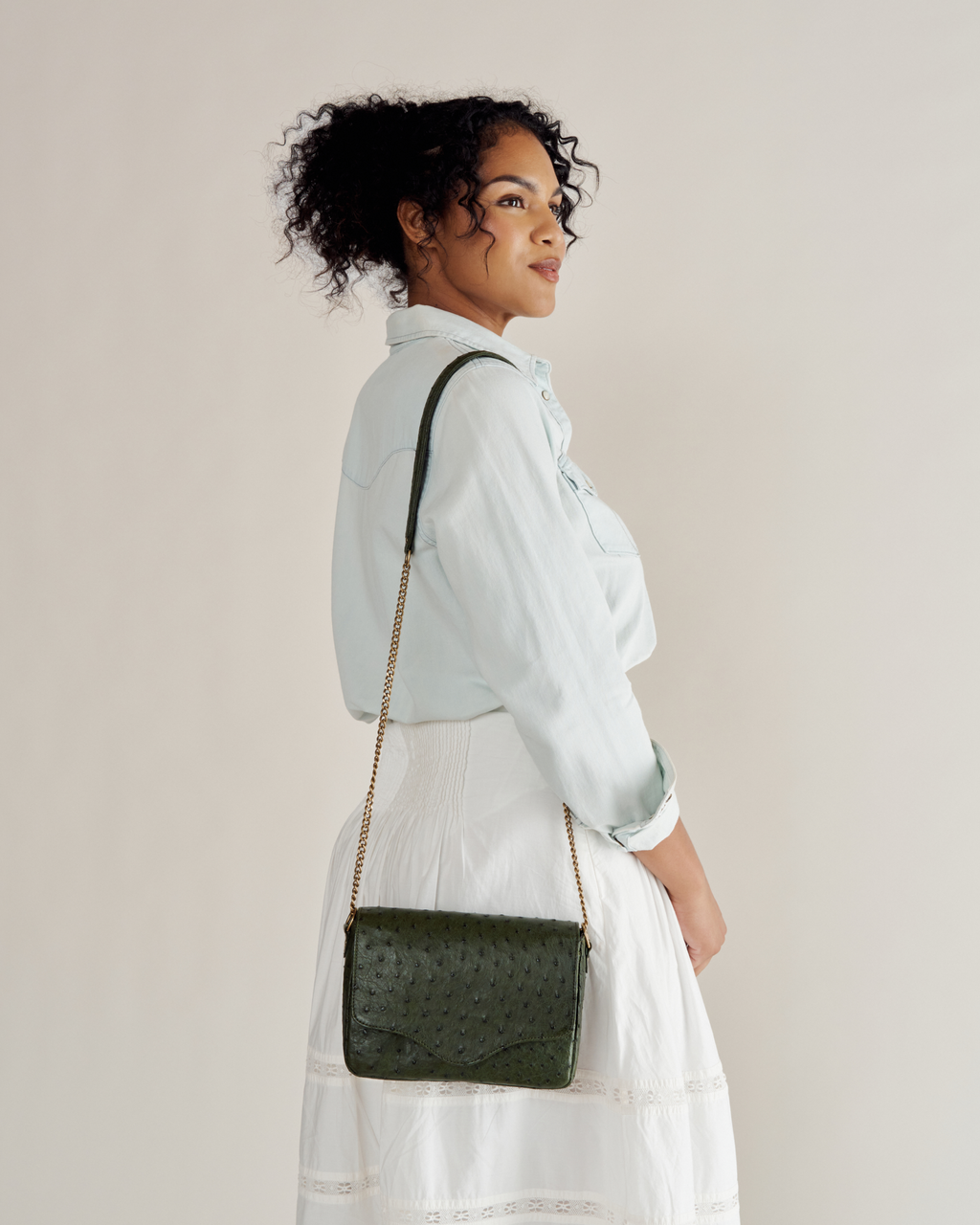 Ostrich Shoulder Bag - Forest Green Ostrich