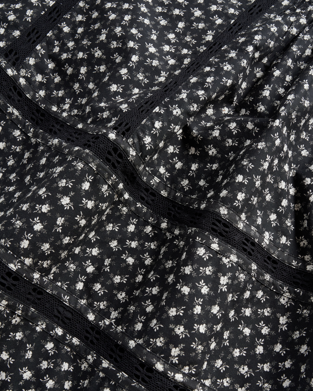 Women's Cotton Poplin Midi Skirt - Black White Cotton