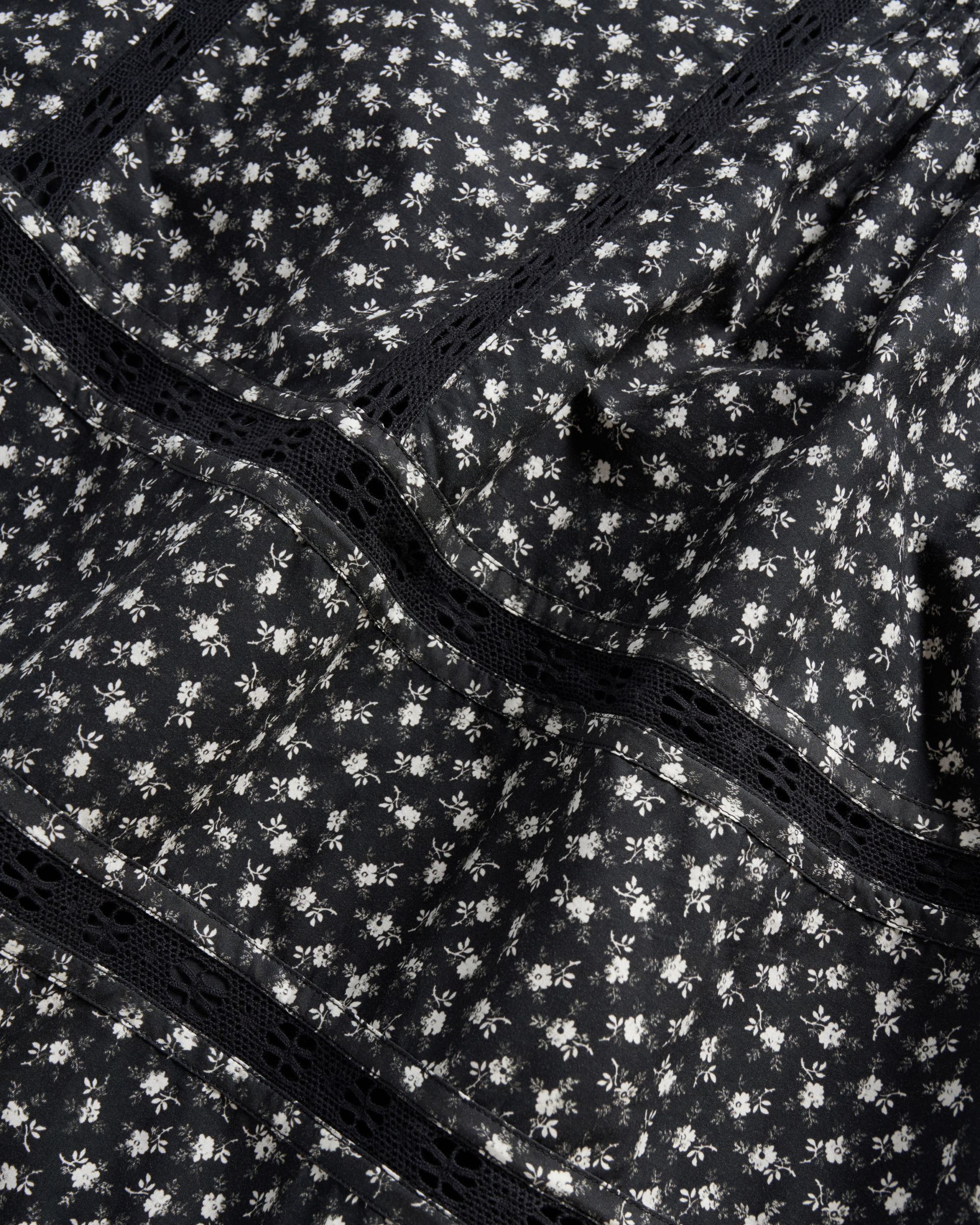 Women's Cotton Poplin Midi Skirt - Black White Cotton