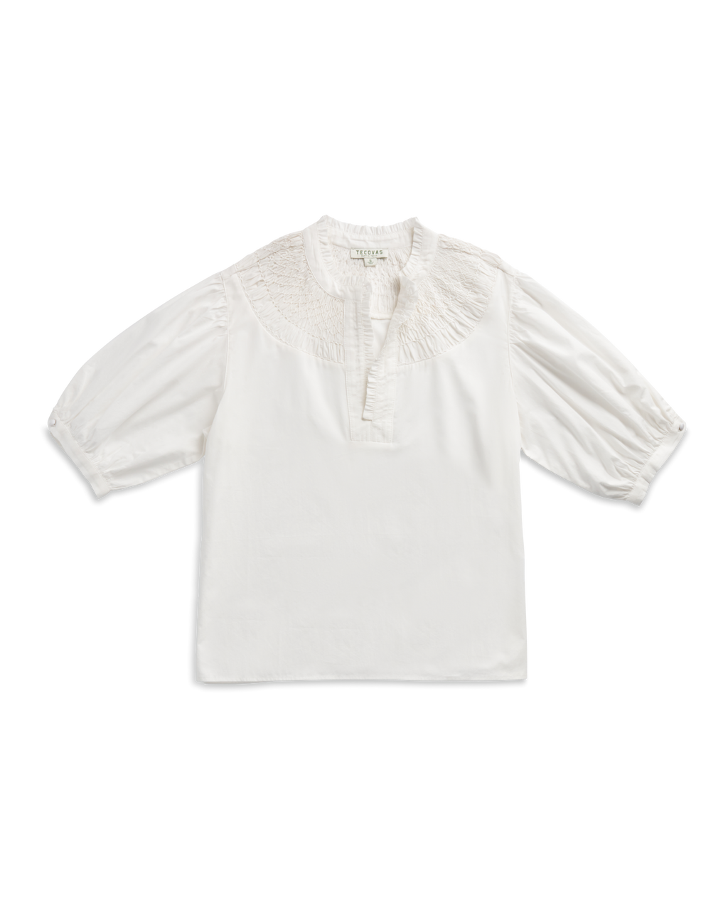 Women's Split Neck Top - White Cotton