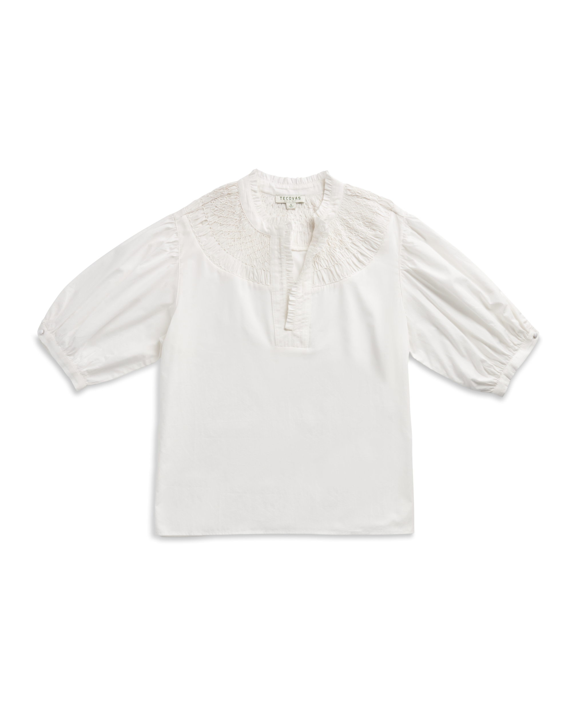 Women's Split Neck Top - White Cotton