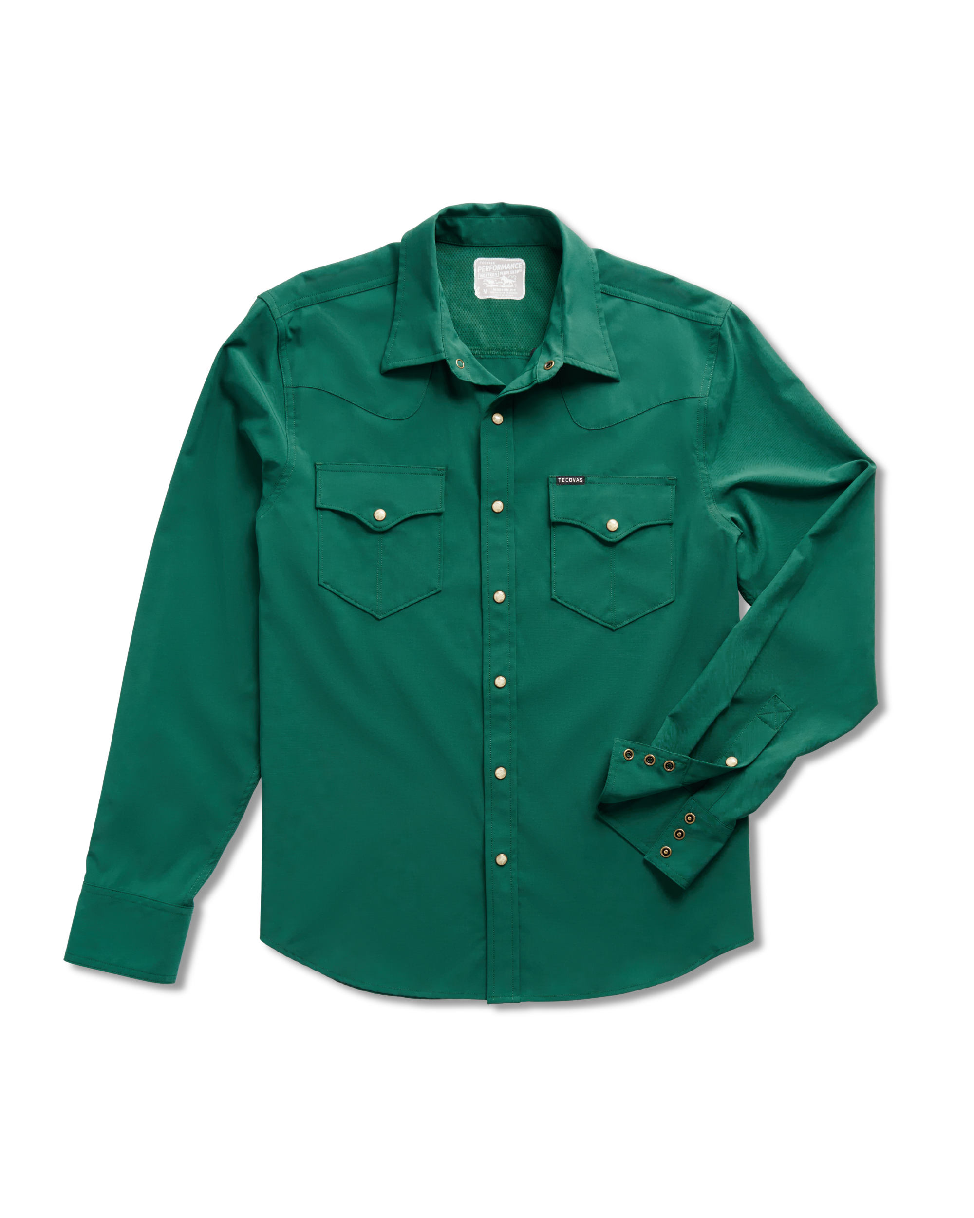 Men's Performance Long Sleeve Western Pearl Snap - Classic Fit - Hunter Green Performance