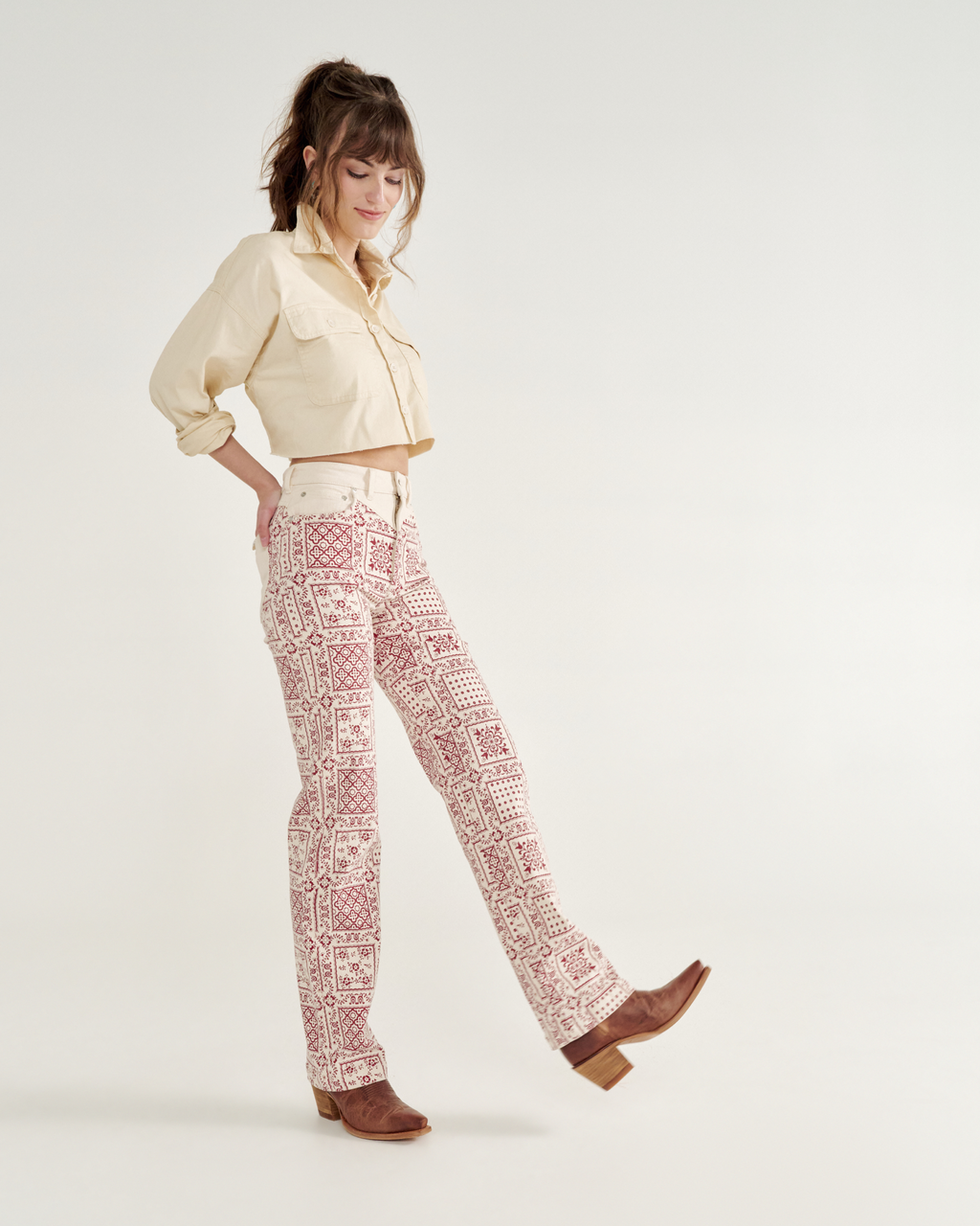 Women's Vintage High Rise Jean - Red Bandana Denim