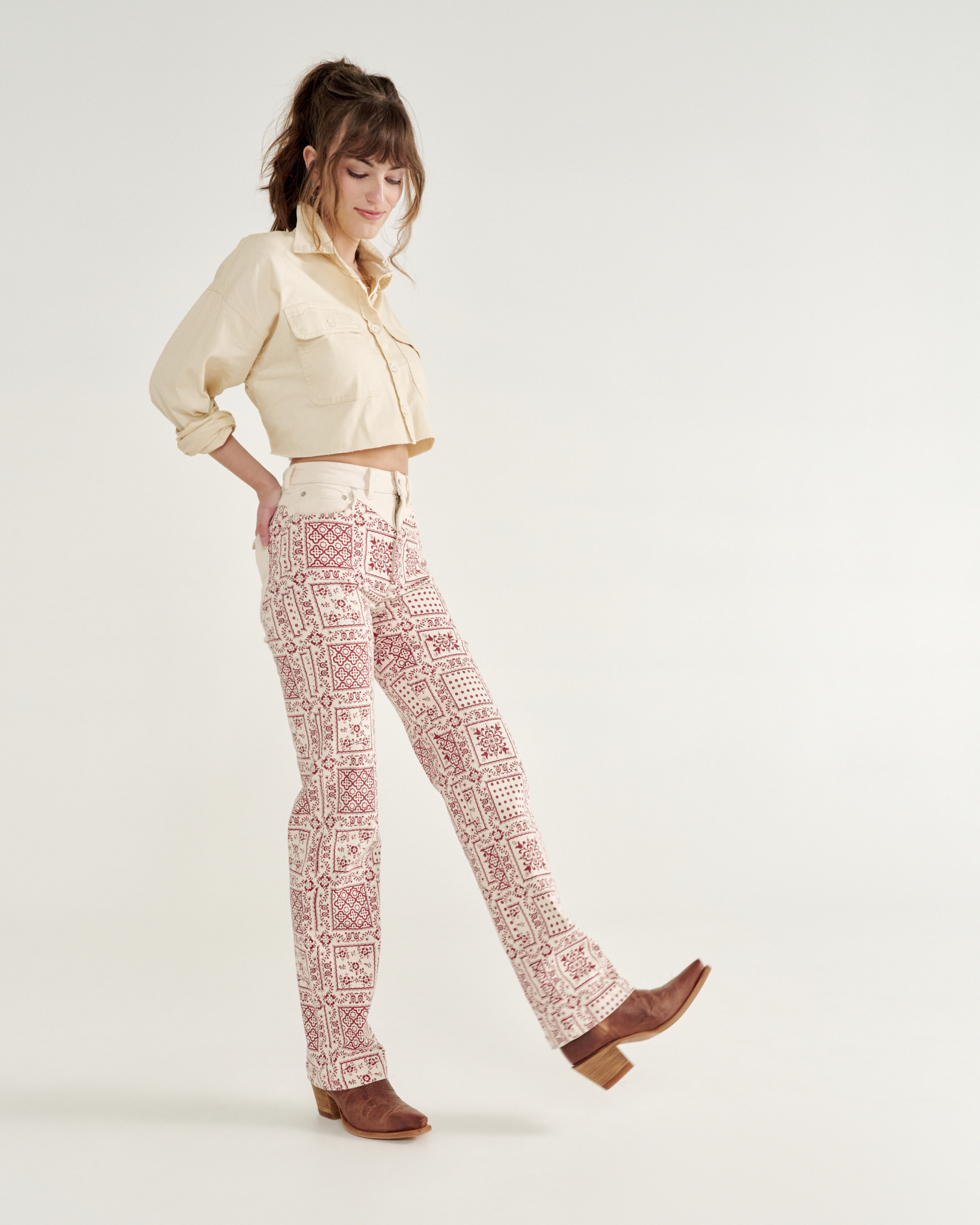 Women's Vintage High Rise Jean - Red Bandana Denim