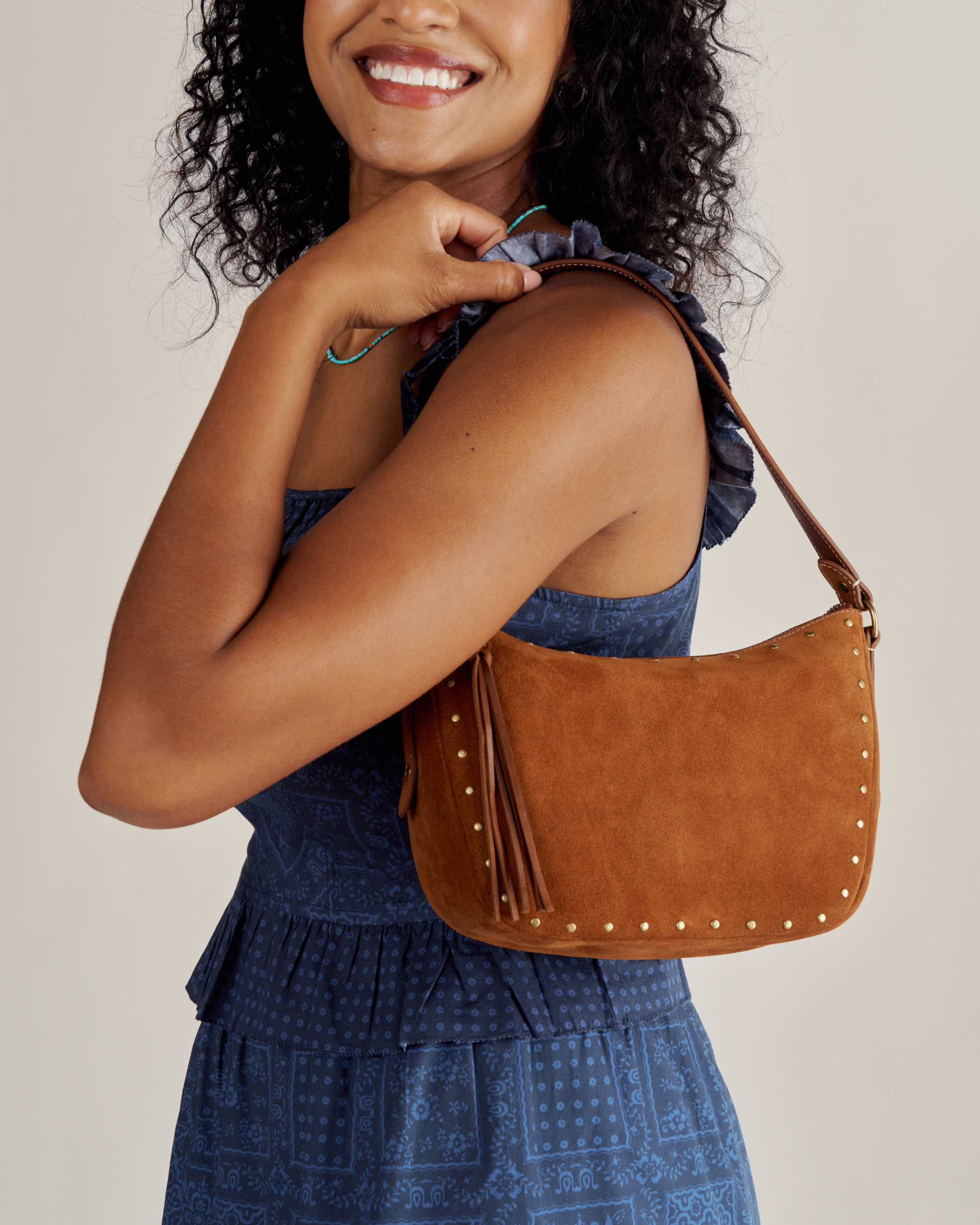 Slouchy Shoulder Bag - Saddle Suede