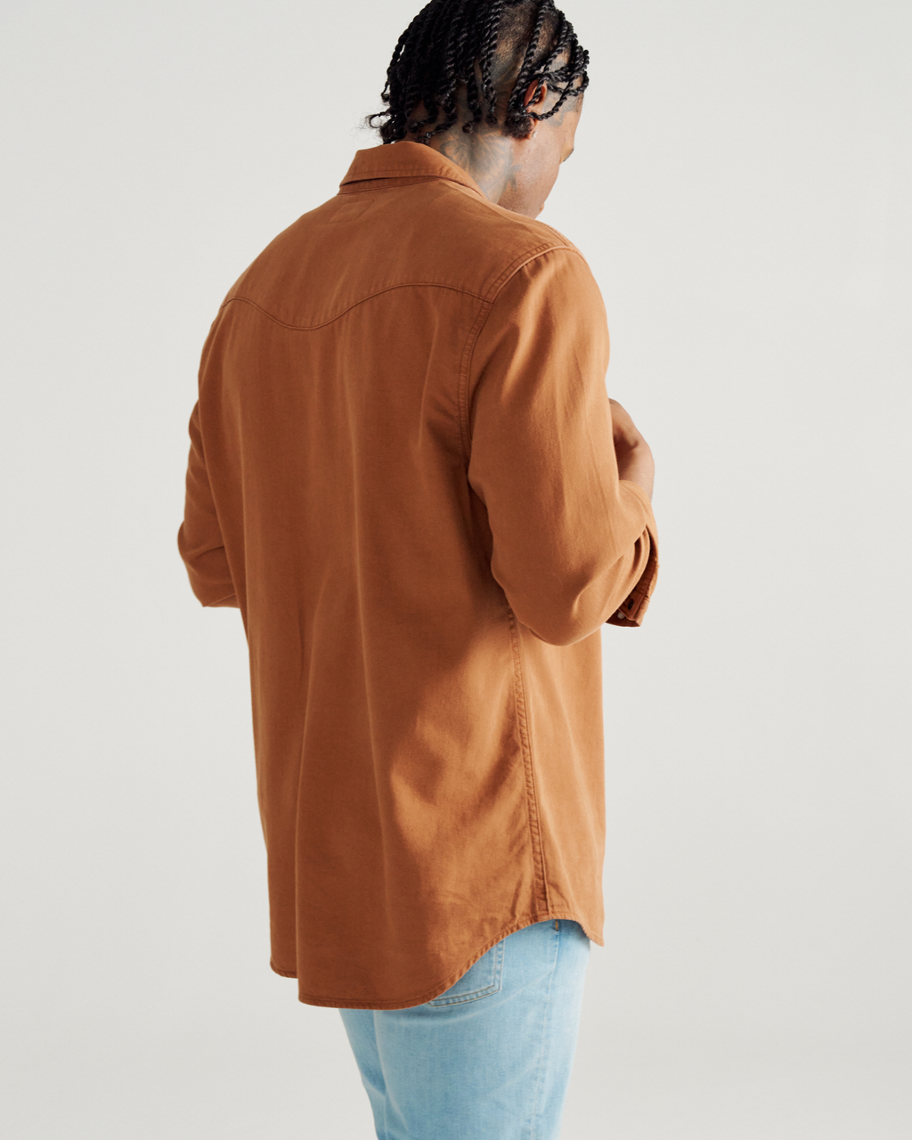Men's Denim Long Sleeve Pearl Snap - Rust Denim