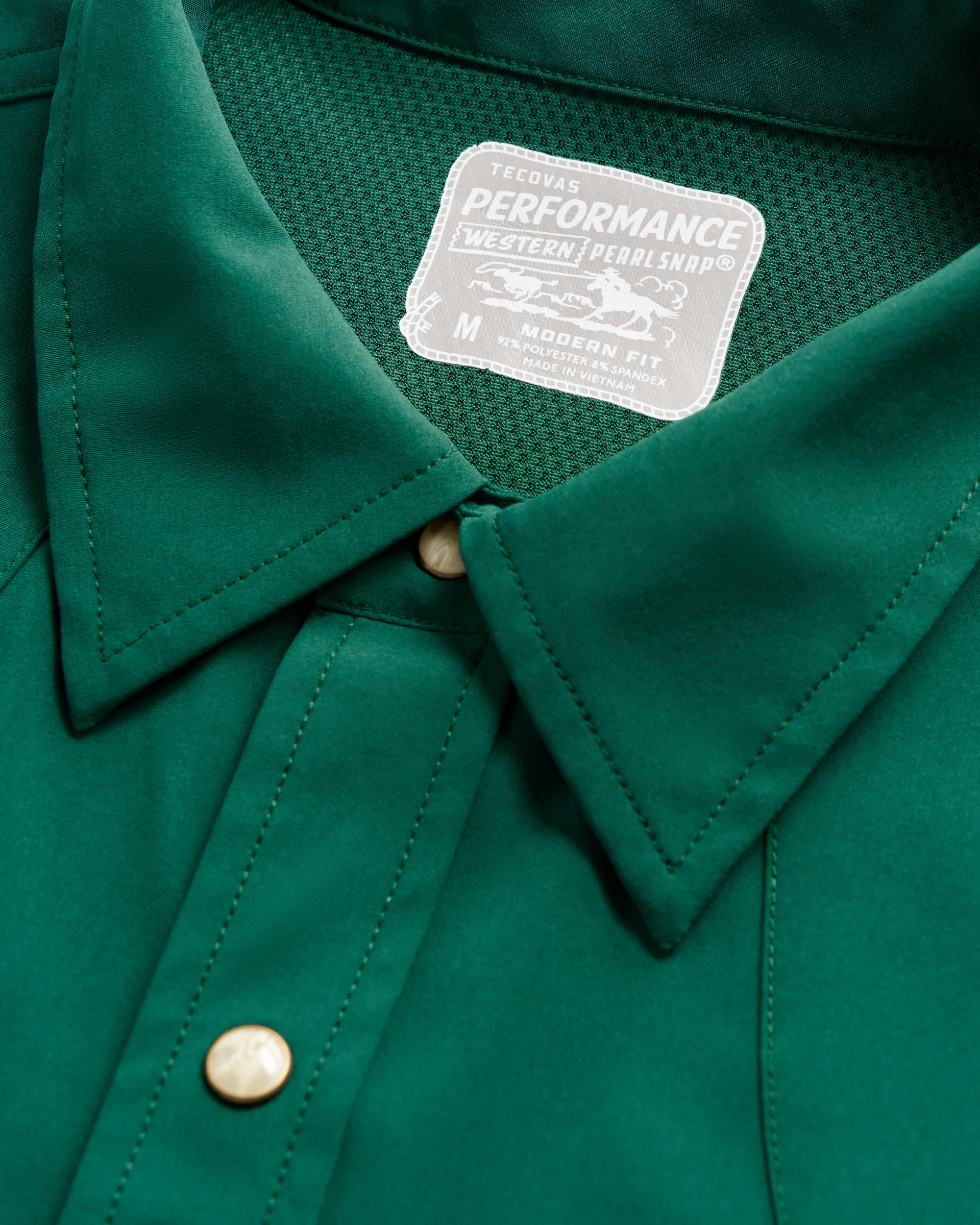 Men's Performance Long Sleeve Western Pearl Snap - Hunter Green Performance