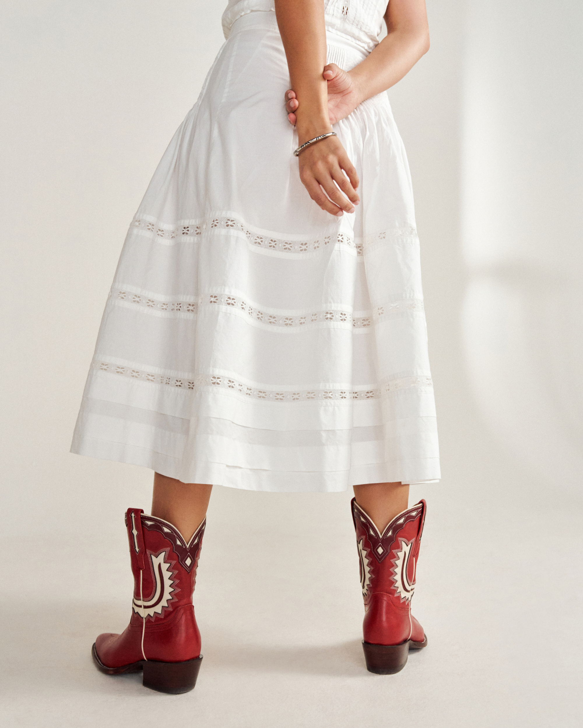 Women's Cotton Poplin Midi Skirt - White Cotton