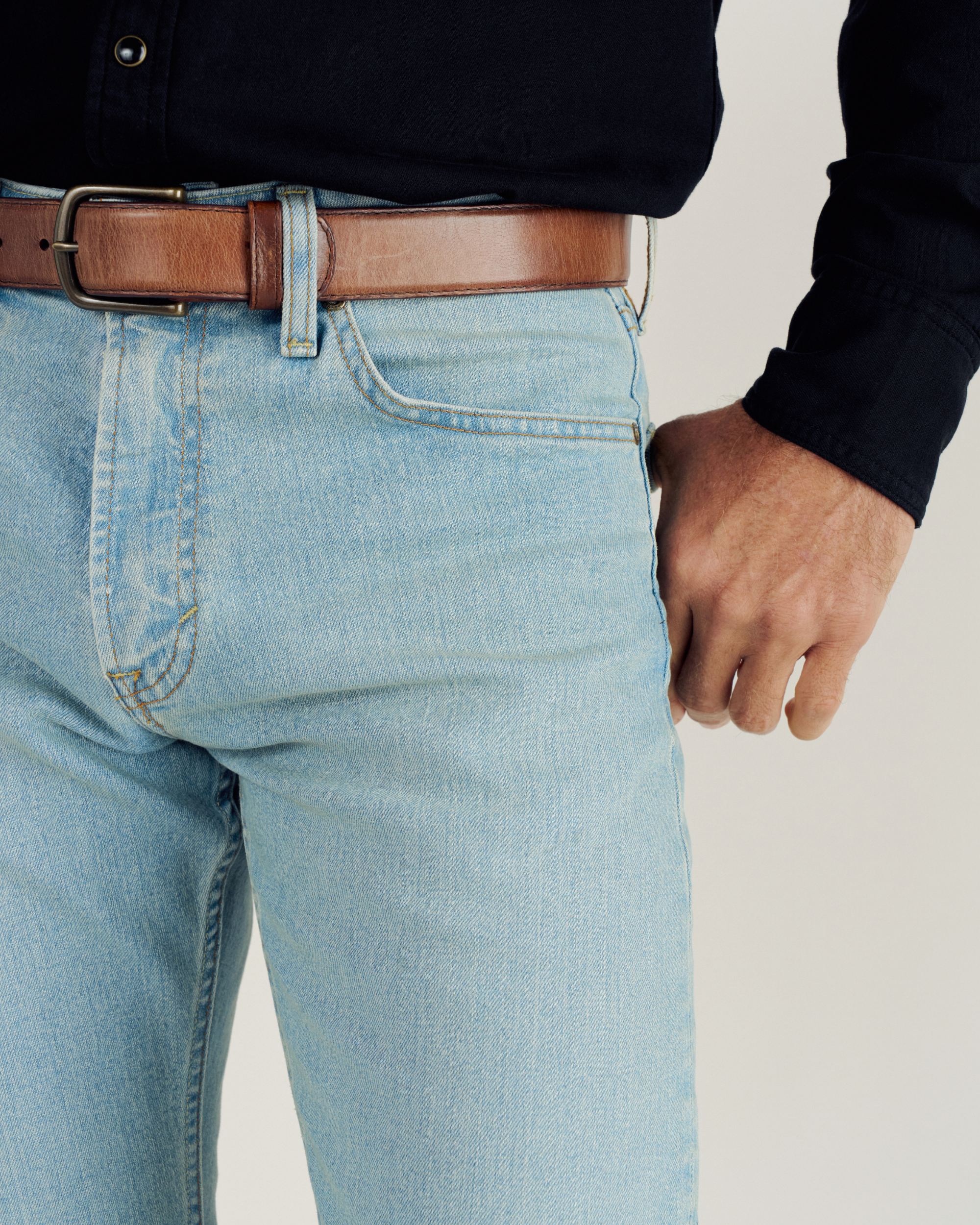 Men's Slim Straight Stretch Denim - Light Stone Wash Stretch Denim