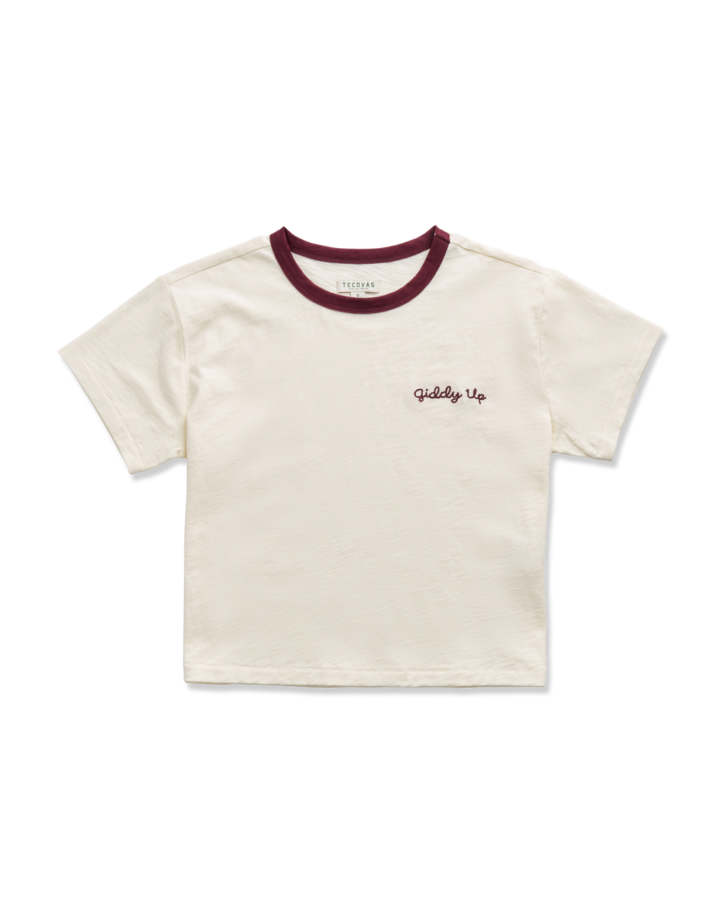Women's Vintage Ringer Tee - Bone Burgundy Cotton