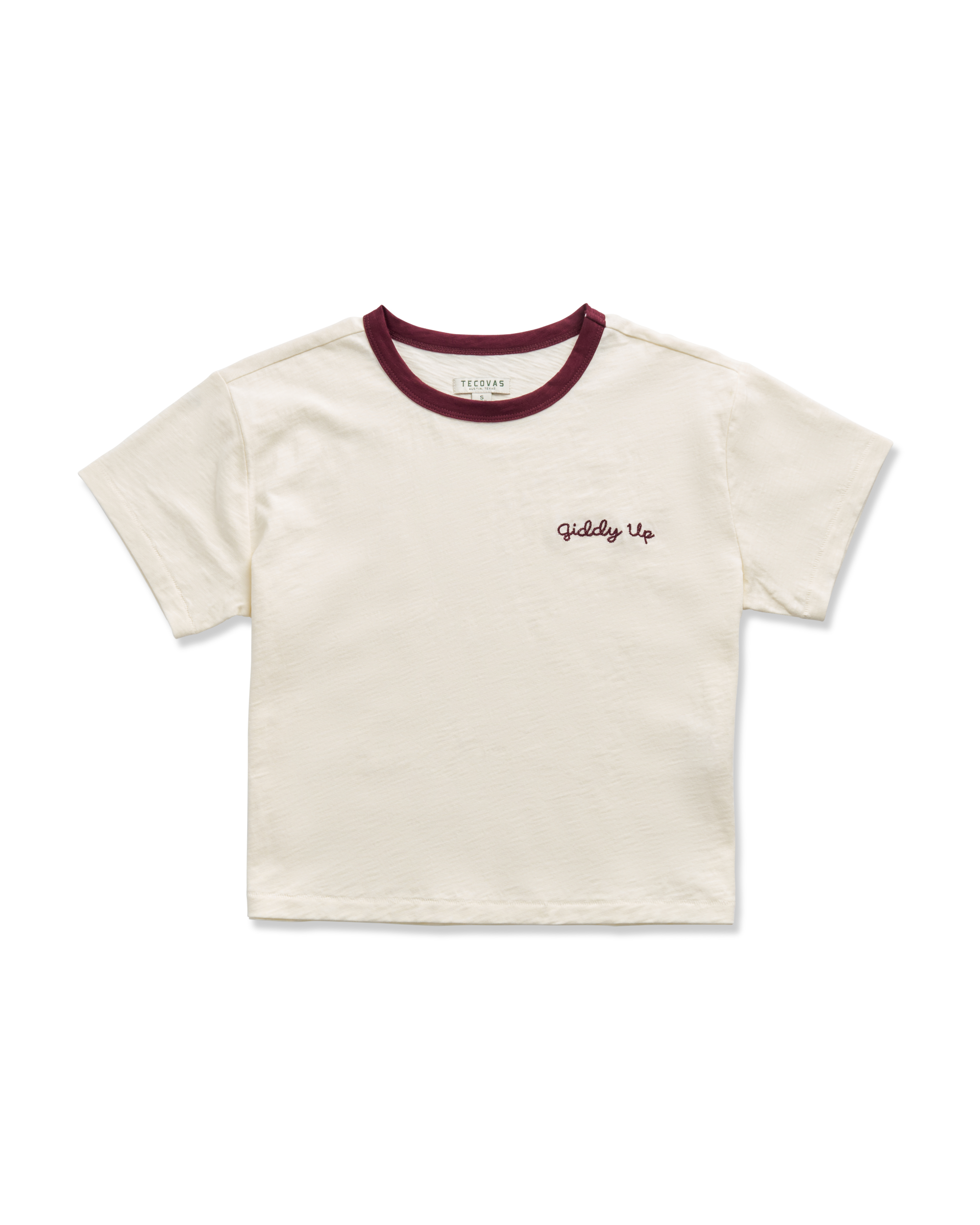 Women's Vintage Ringer Tee - Bone Burgundy Cotton
