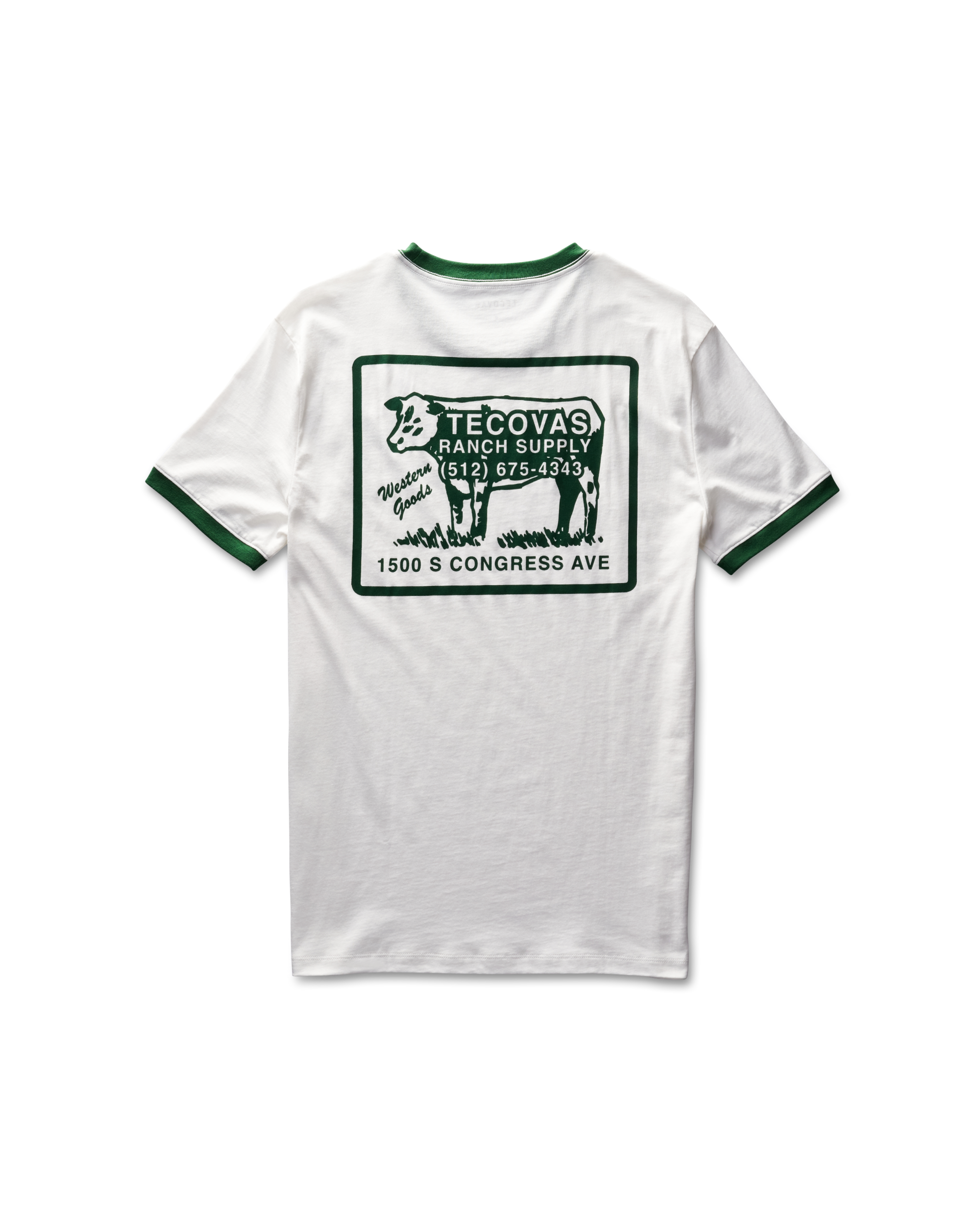 Men's Tecovas Ranch Supply Ringer Tee - Bone Green Pima Cotton