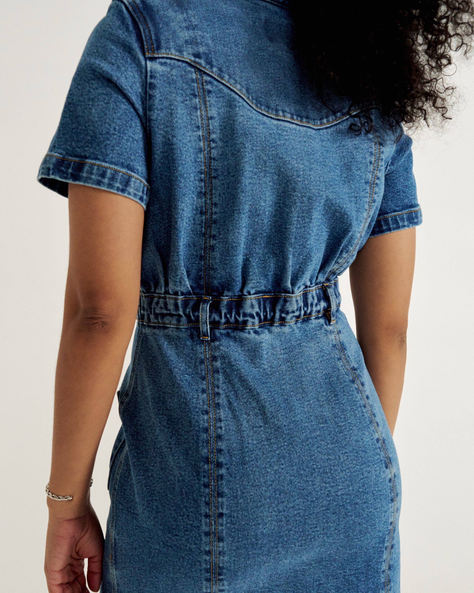 Women's Short Sleeve Denim Dress - Medium Wash Denim