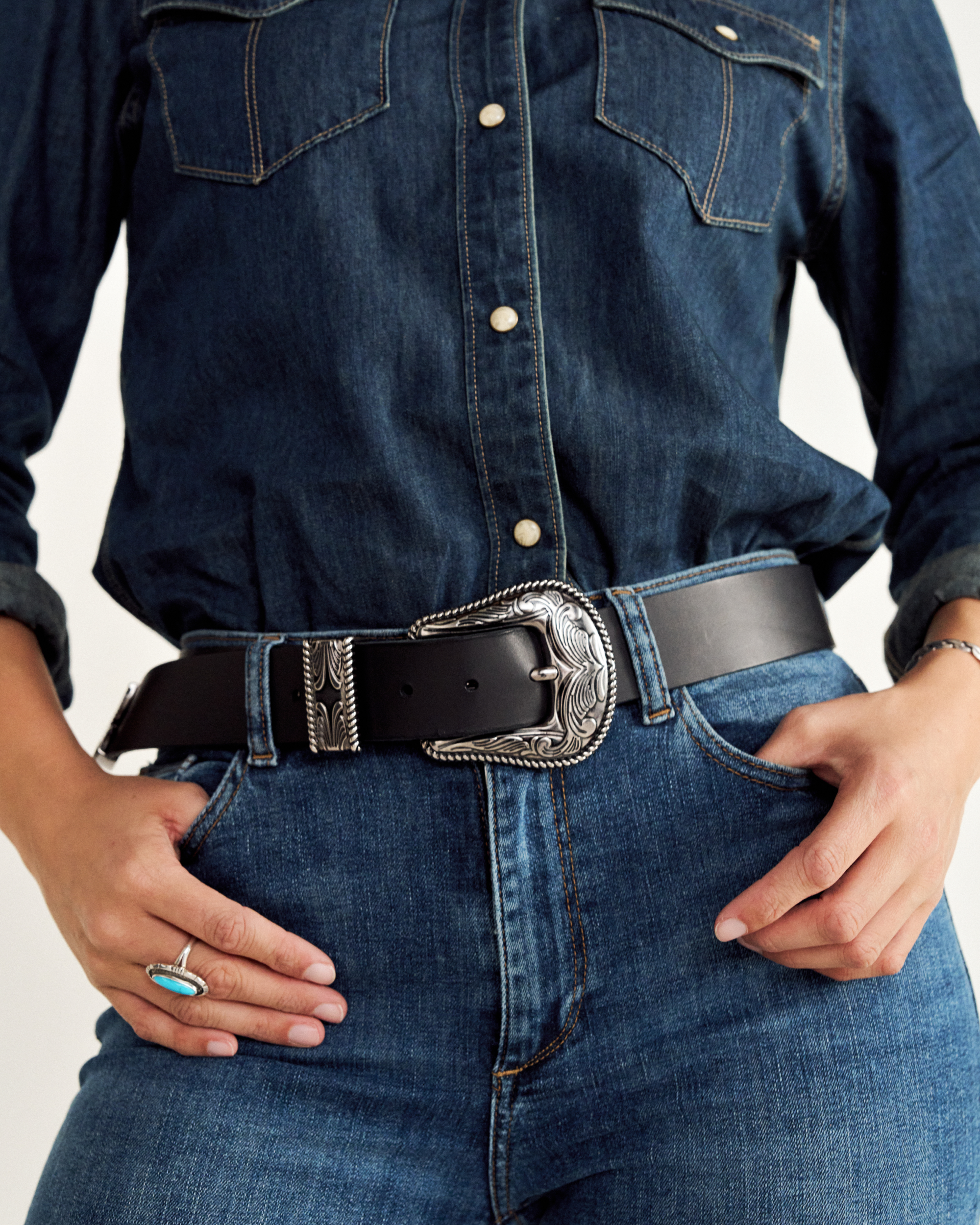 Women's Western 3 Piece Belt - Black Cowhide