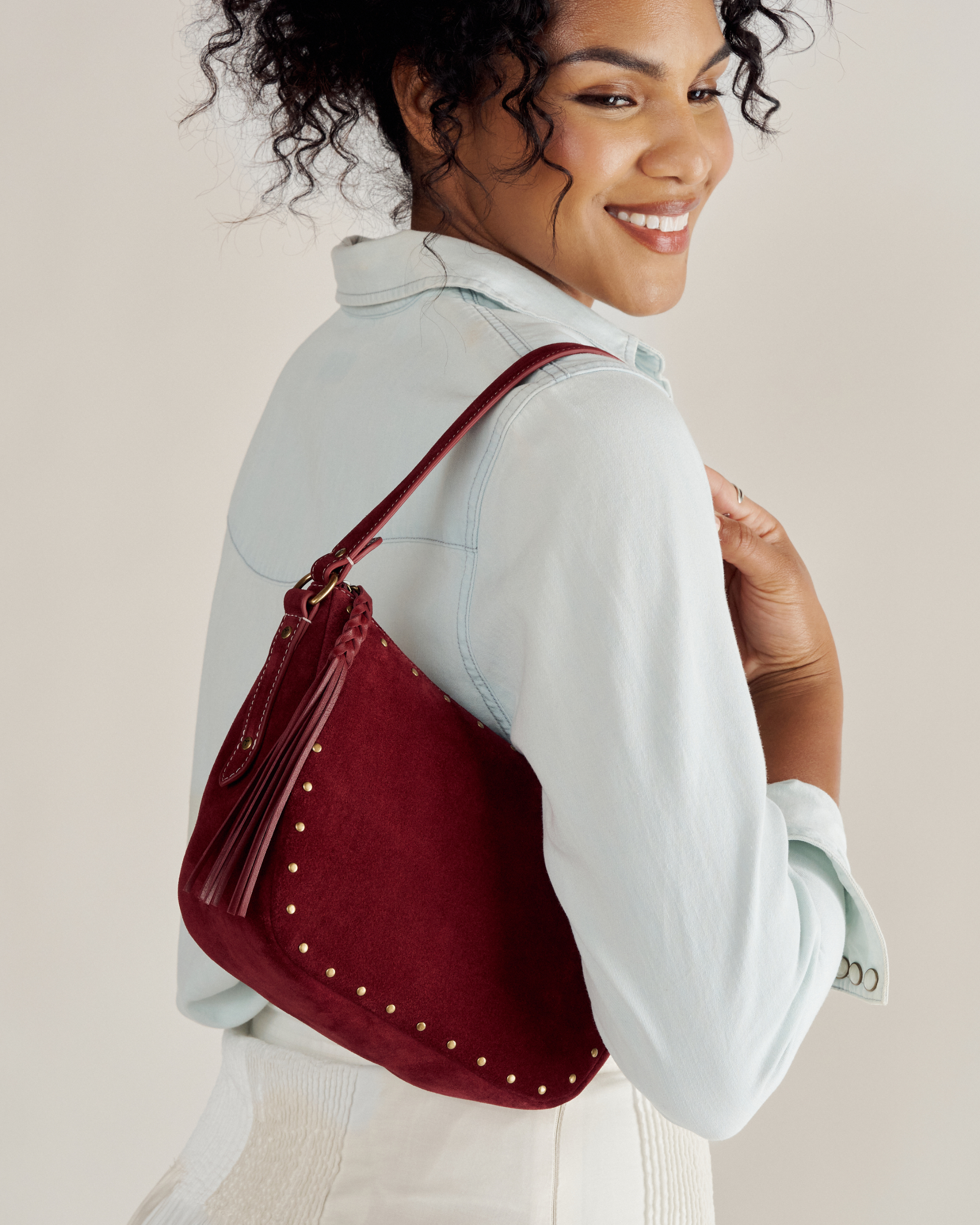 Slouchy Shoulder Bag - Cabernet Suede