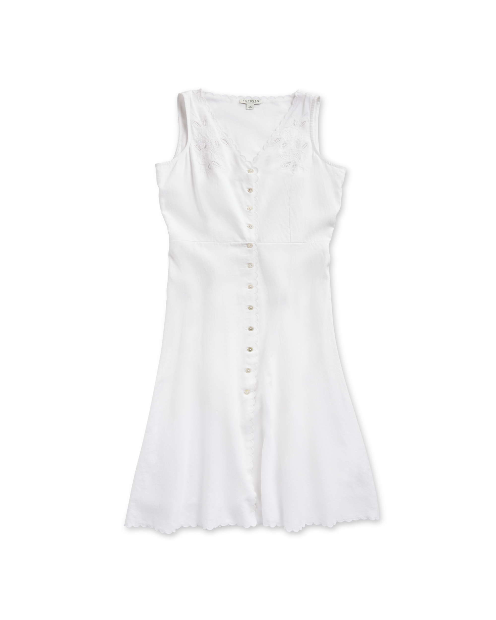 Women's Eyelet Linen Midi Dress - White Linen Cotton