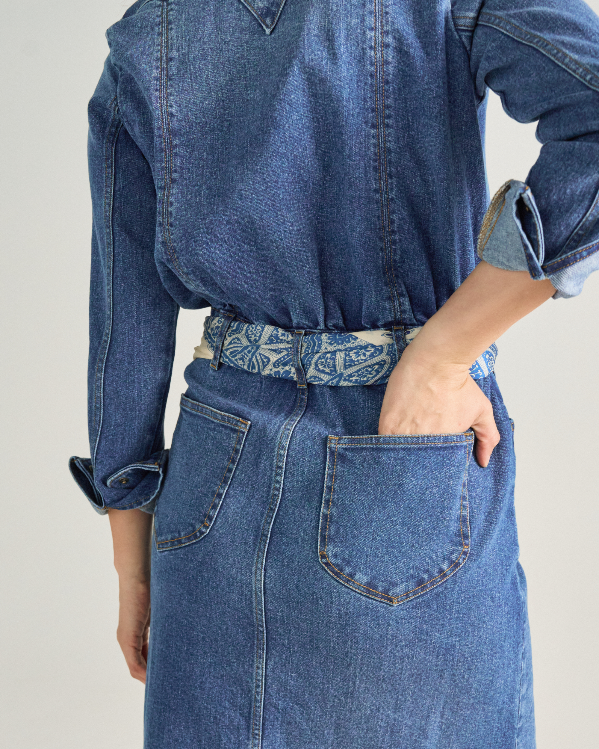 Women's Long Sleeve Denim Midi Dress - Medium Wash Denim