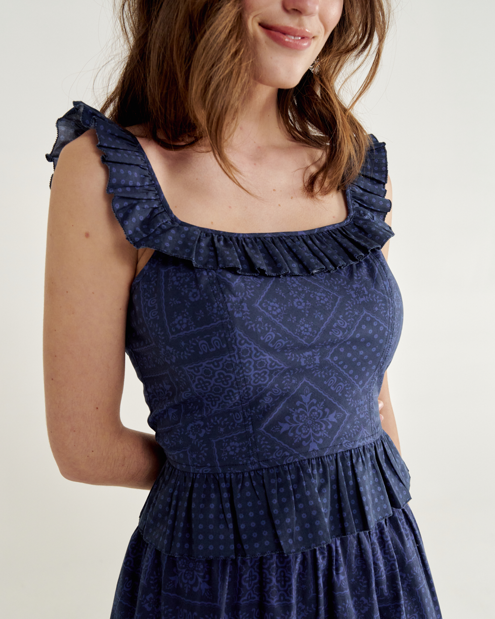 Women’s Bandana Peplum Tank - Navy Cotton