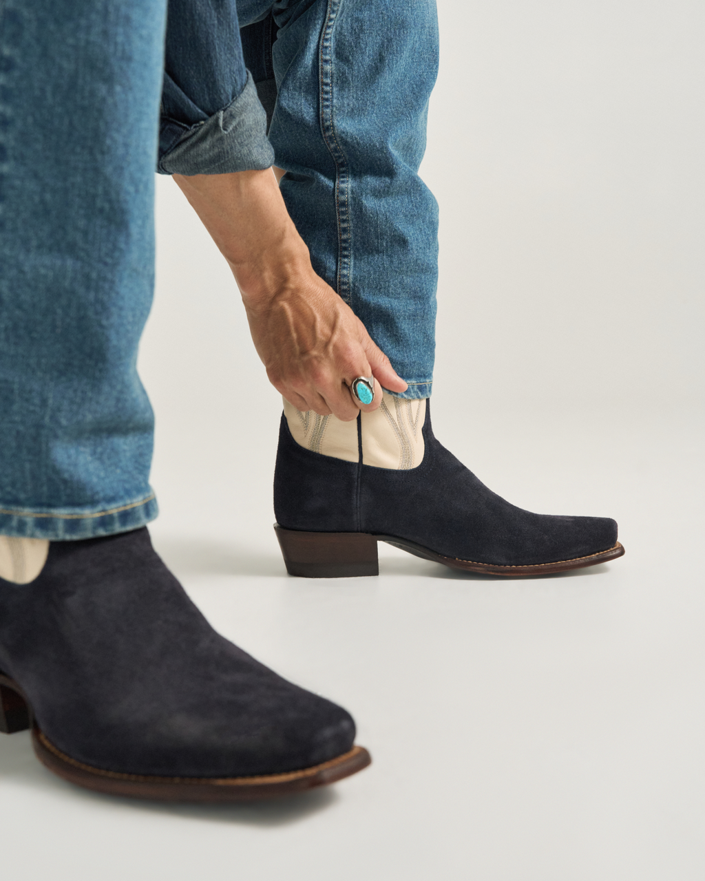 The Warren - Navy White Suede
