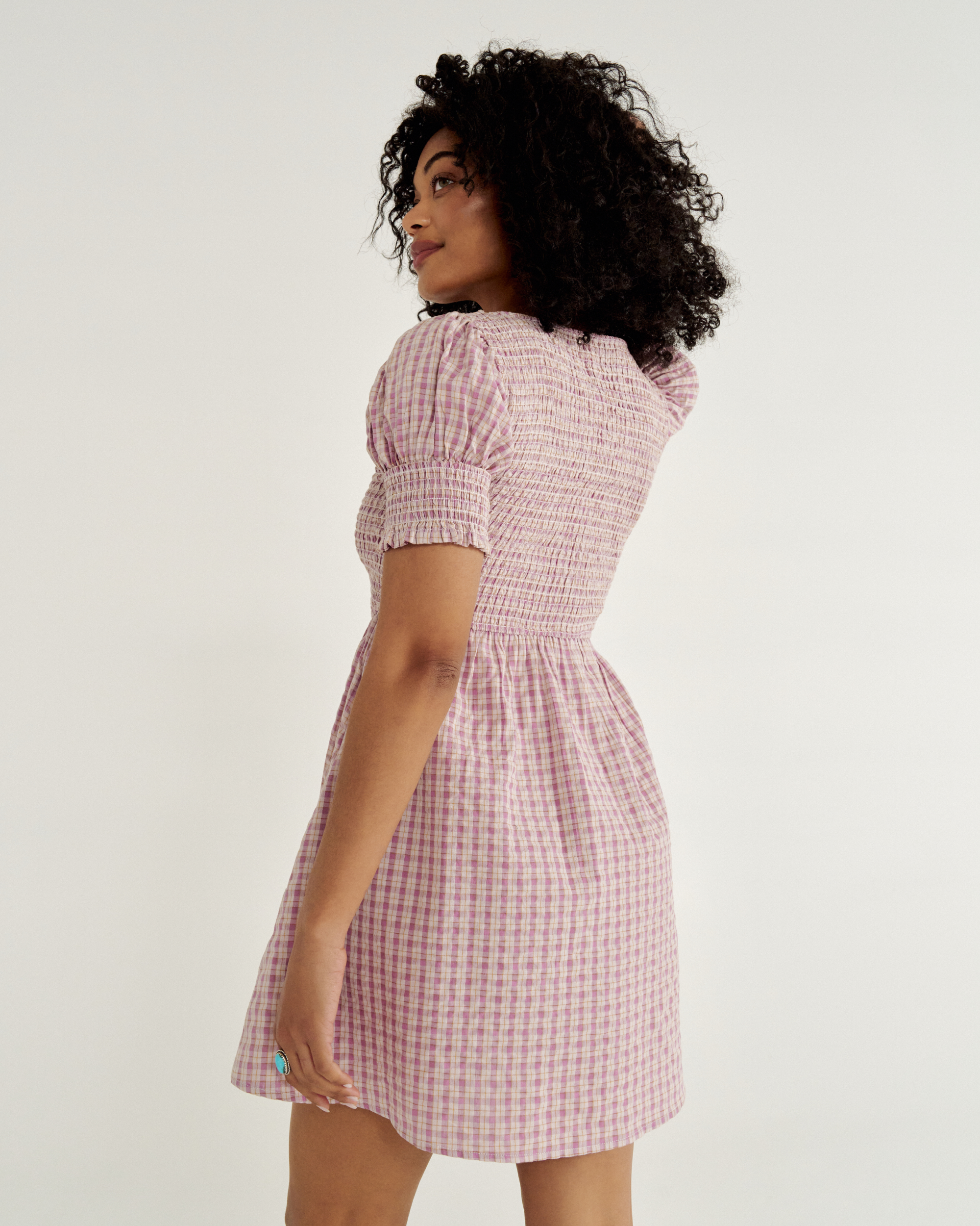 Women's Mini Dress - Black White Gingham Cotton
