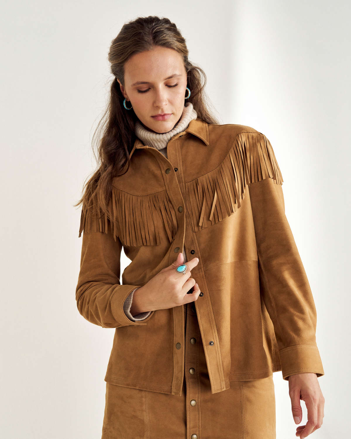 Women's Suede Shacket - Tan Suede
