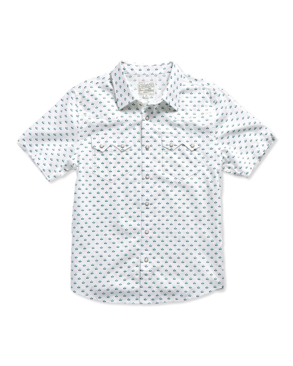 Men's Sawtooth Short Sleeve Pearl Snap - White Blue Cotton