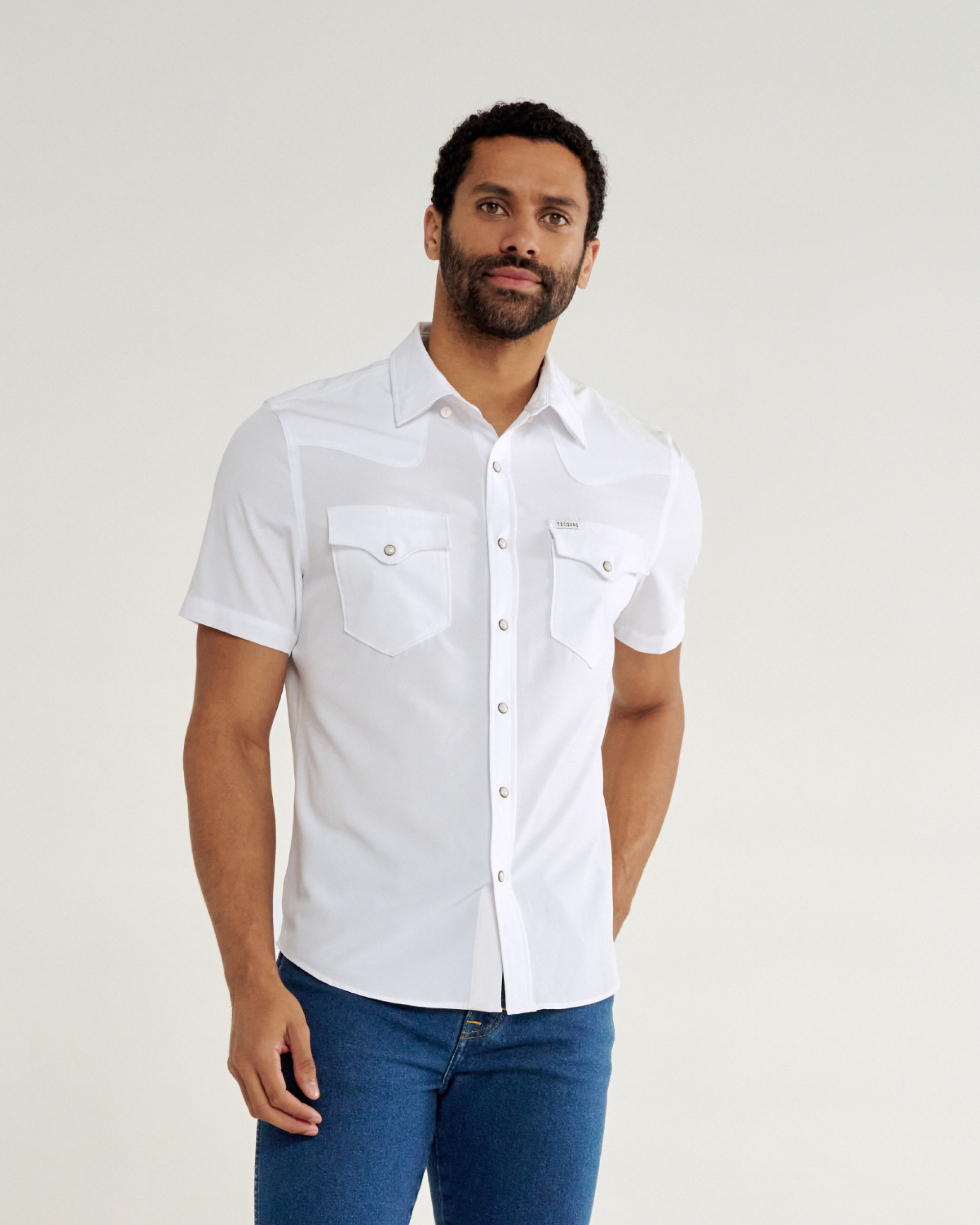 Men's Performance Short Sleeve Western Pearl Snap - White Performance