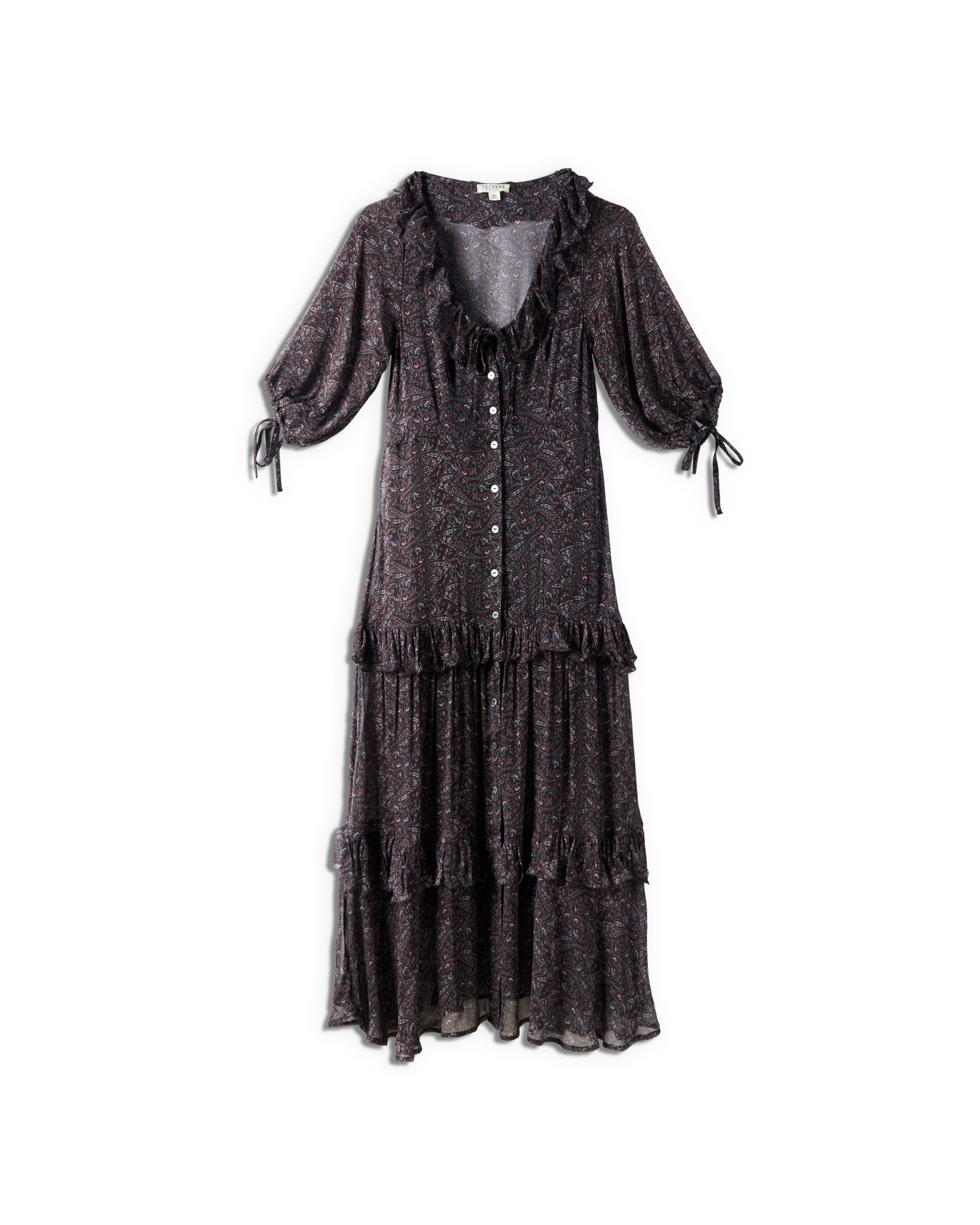 Women's Elbow-Length Maxi Dress - Burgundy Black Viscose