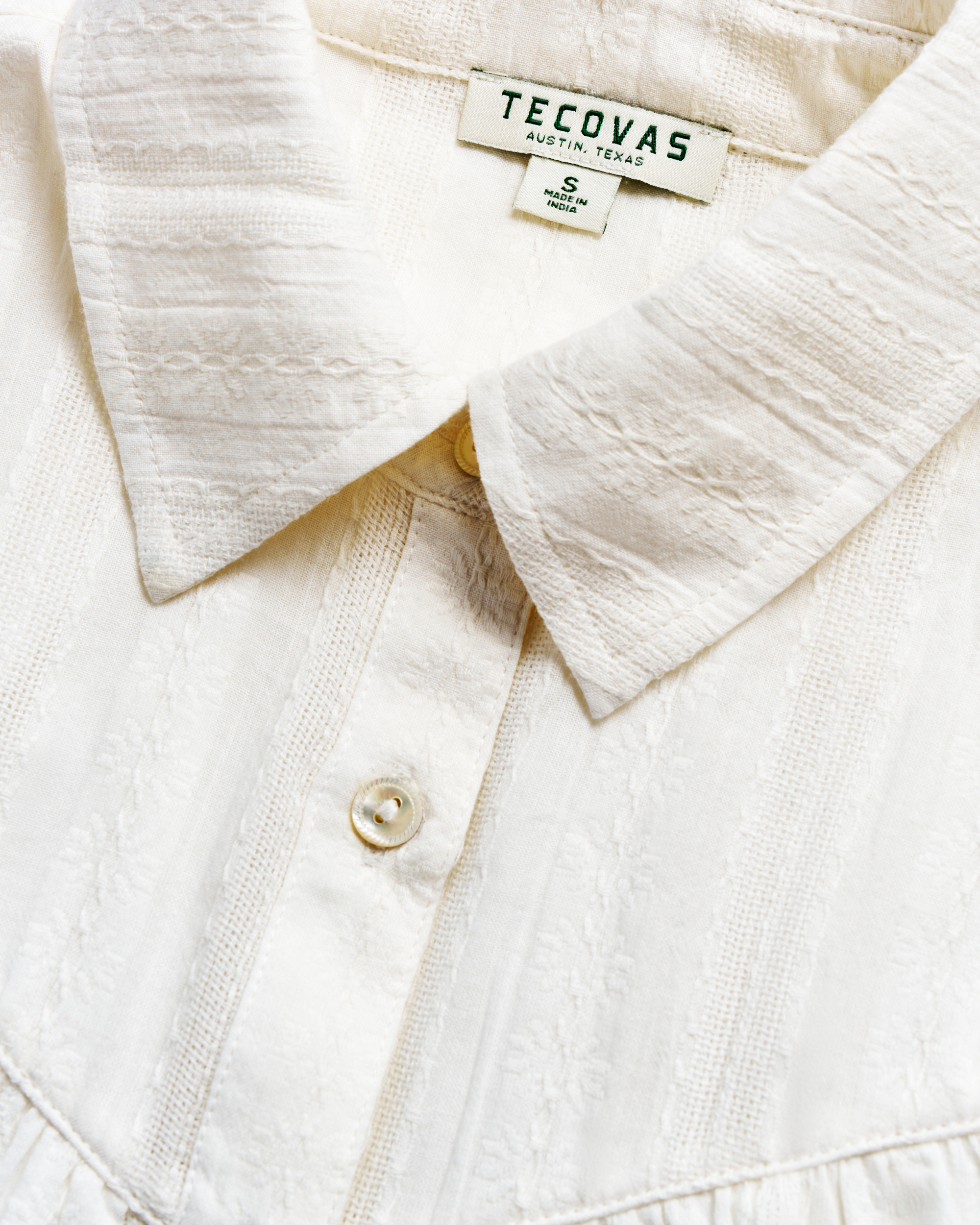 Women's Short Sleeve Button-Front Gathered Top - White Cotton