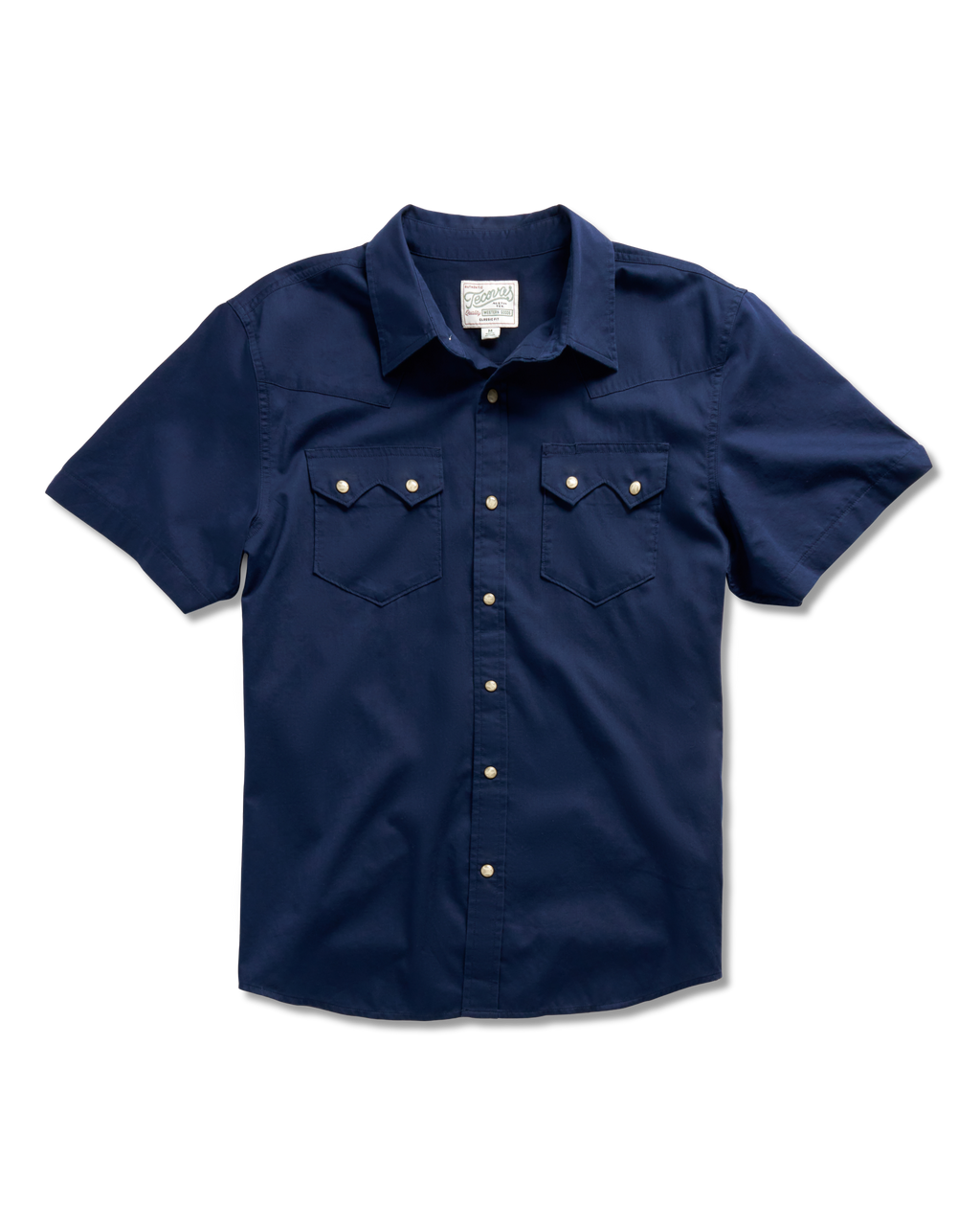 Men's Classic Fit Vintage Weight Sawtooth Short Sleeve Pearl Snap - Navy Cotton