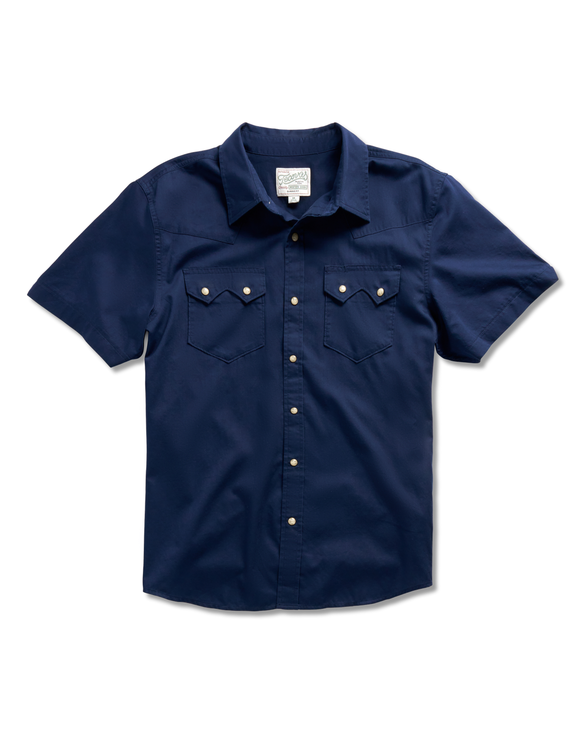 Men's Classic Fit Vintage Weight Sawtooth Short Sleeve Pearl Snap - Navy Cotton