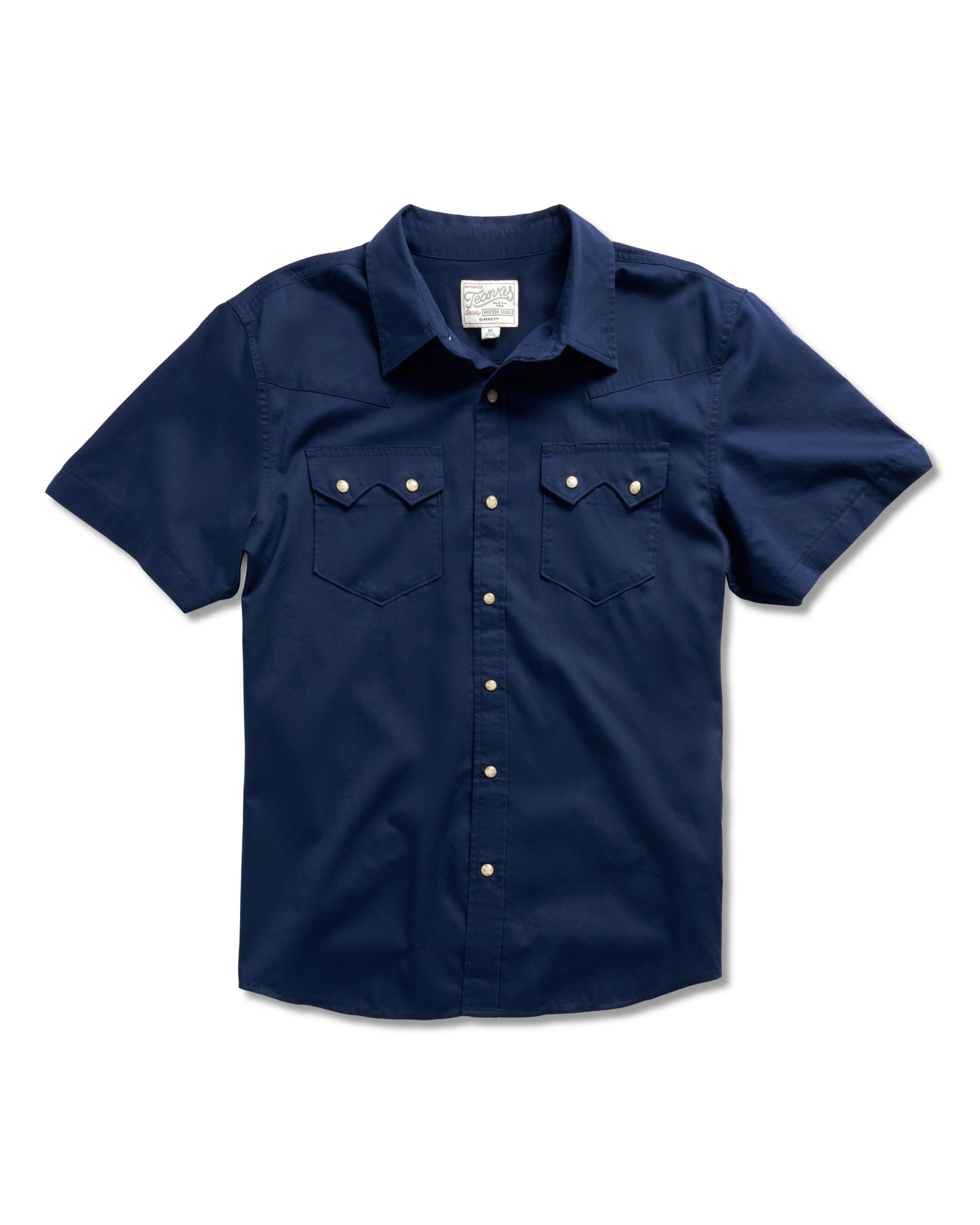 Men's Classic Fit Vintage Weight Sawtooth Short Sleeve Pearl Snap - Navy Cotton