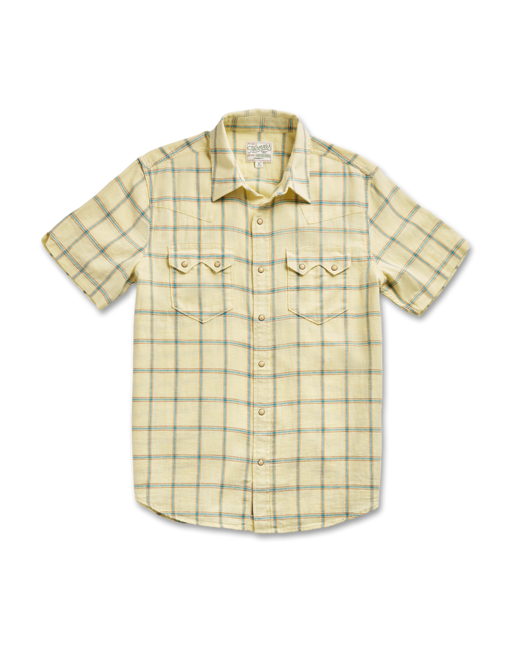 Men's Sawtooth Linen Short Sleeve Pearl Snap - White Aqua Haze Cotton Linen