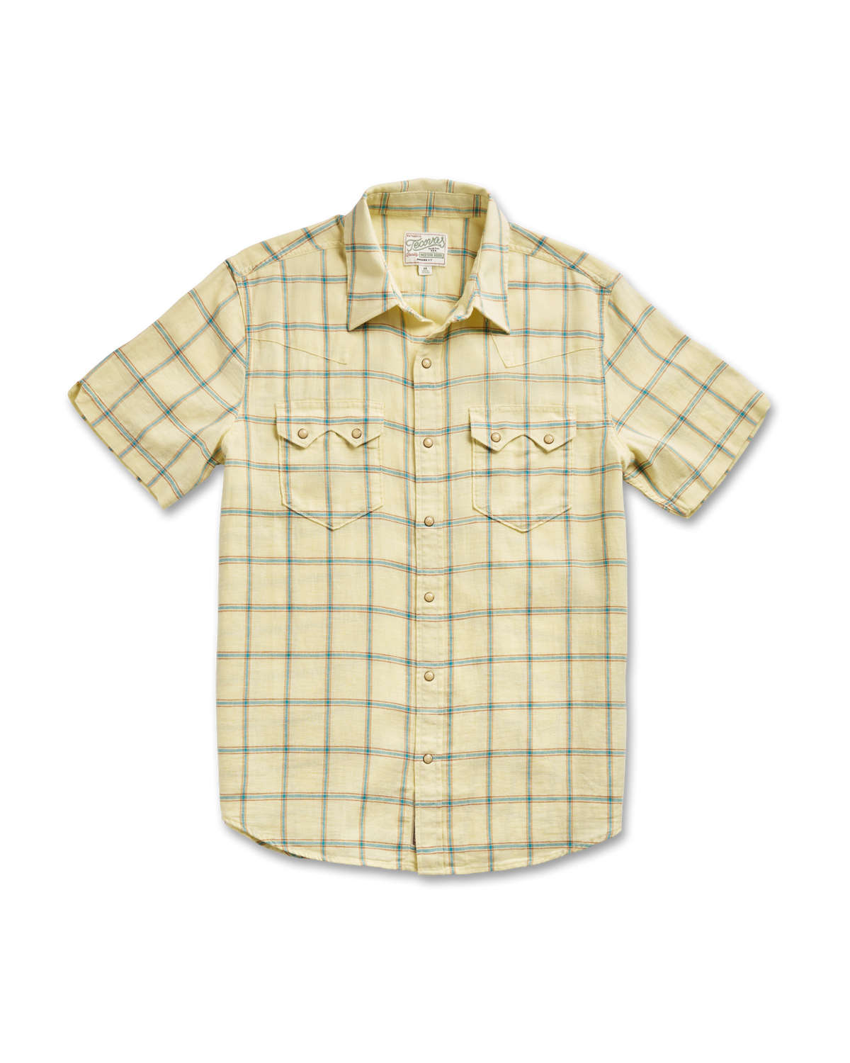 Men's Sawtooth Linen Short Sleeve Pearl Snap - White Aqua Haze Cotton Linen