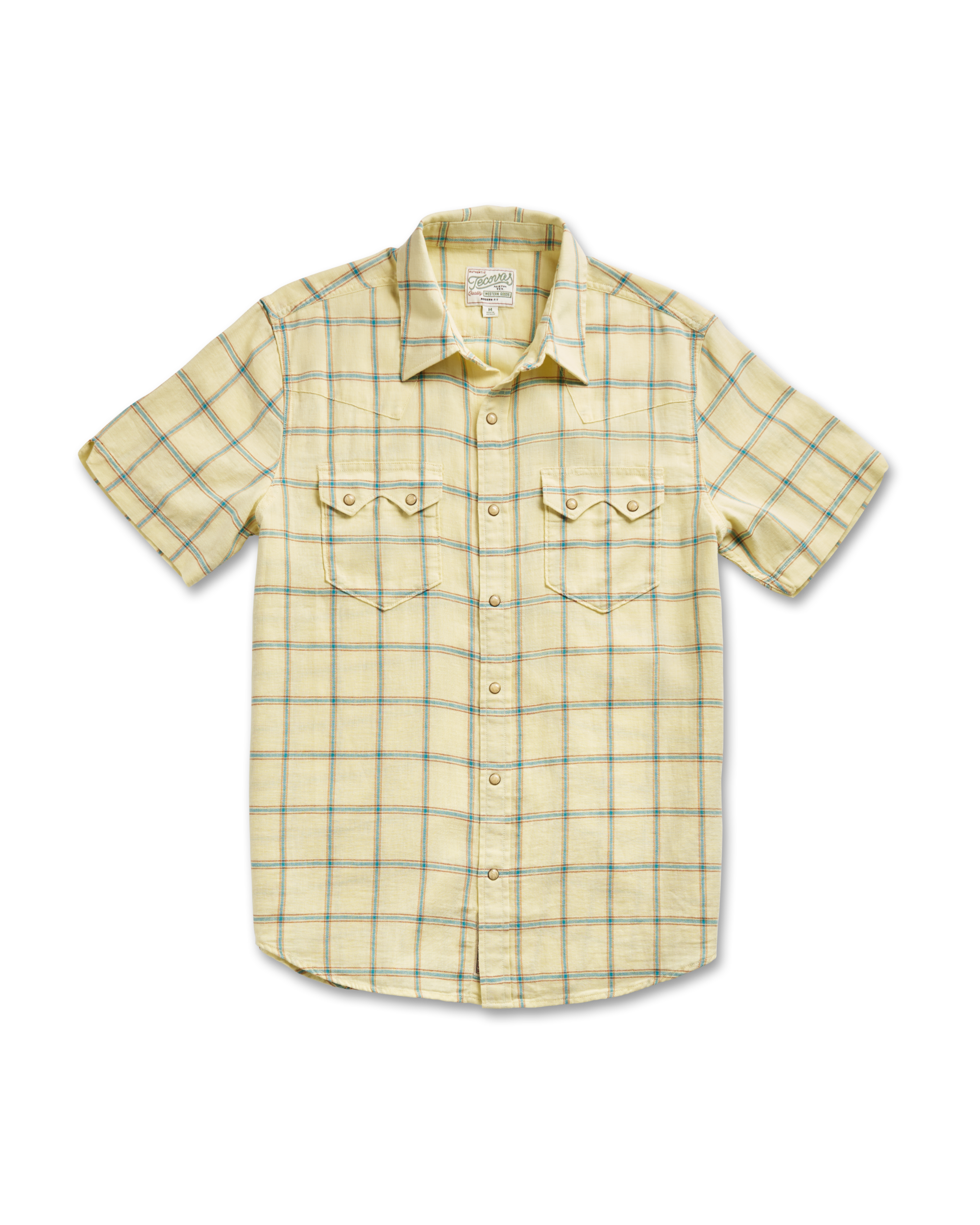 Men's Sawtooth Linen Short Sleeve Pearl Snap - White Aqua Haze Cotton Linen