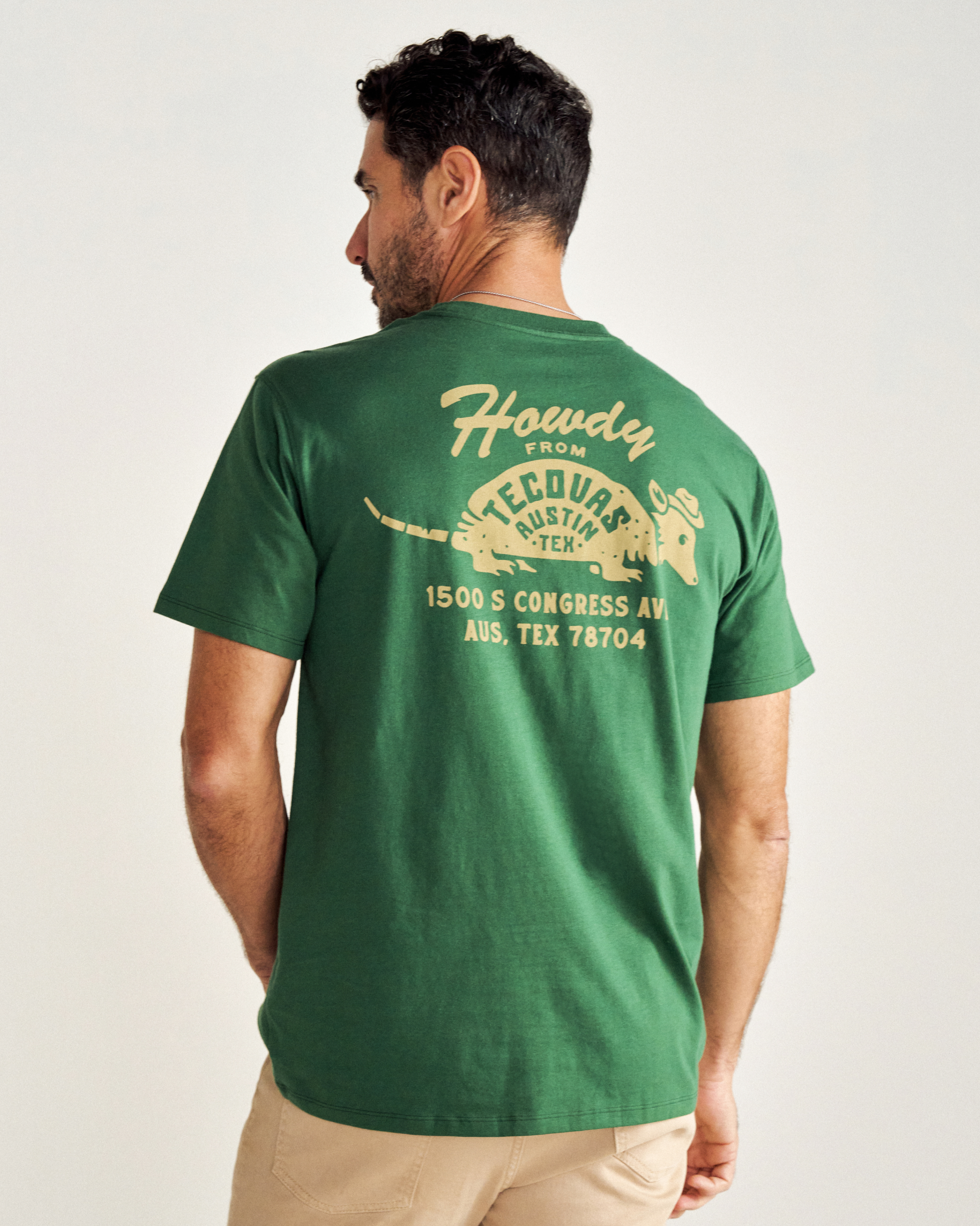 Men's Howdy Armadillo Tee - Green Khaki  Pima Cotton